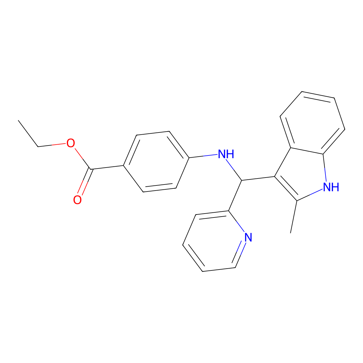 ethyl 4-{[(2-methyl-1H-indol-3-yl)(pyridin-2-yl)methyl]amino}benzoate molecular structure, CAS 457650-60-1