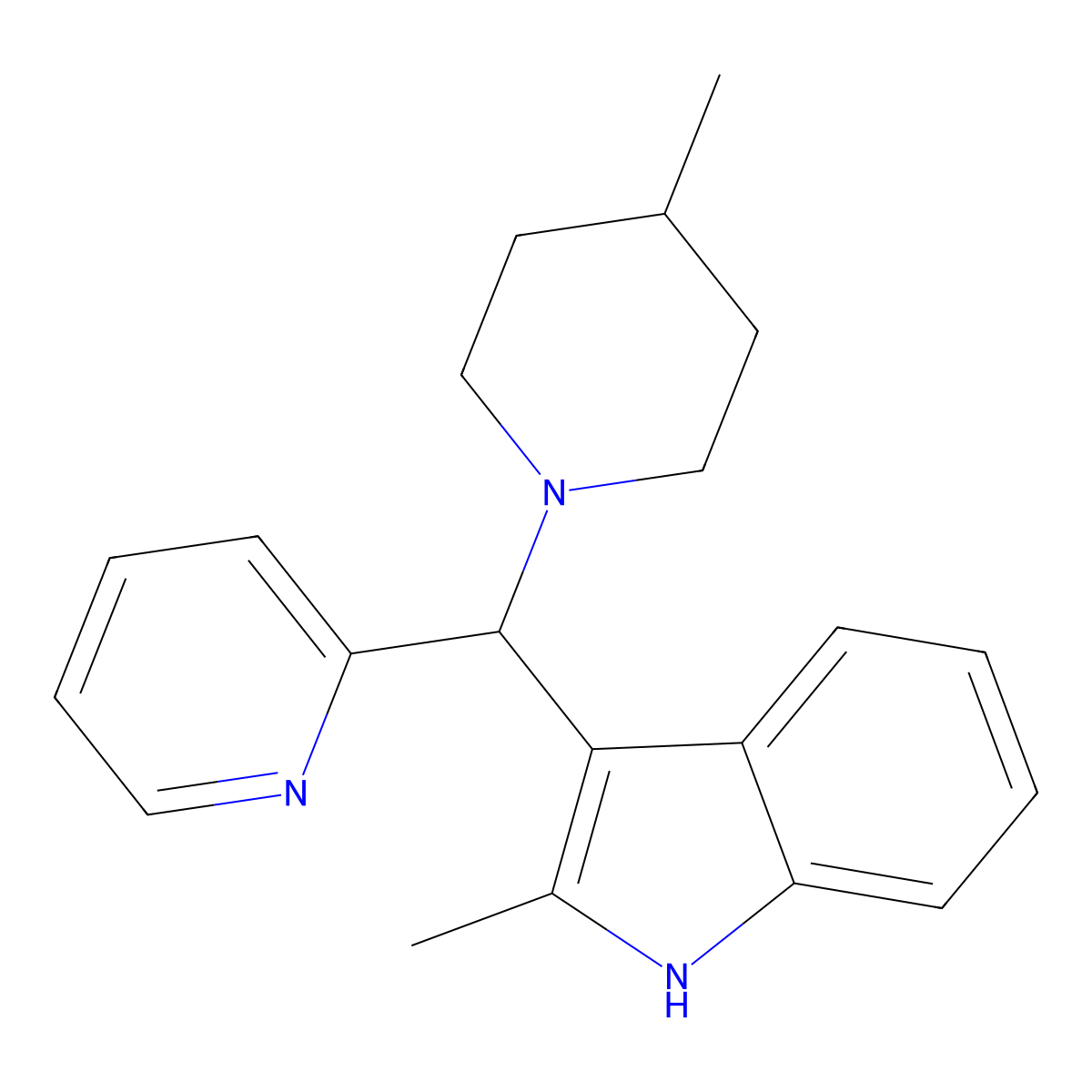 2-methyl-3-((4-methylpiperidin-1-yl)(pyridin-2-yl)methyl)-1H-indole molecular structure, CAS 457650-67-8