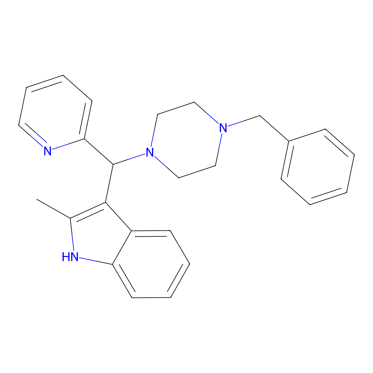 3-[(4-benzylpiperazin-1-yl)(pyridin-2-yl)methyl]-2-methyl-1H-indole molecular structure, CAS 457650-69-0