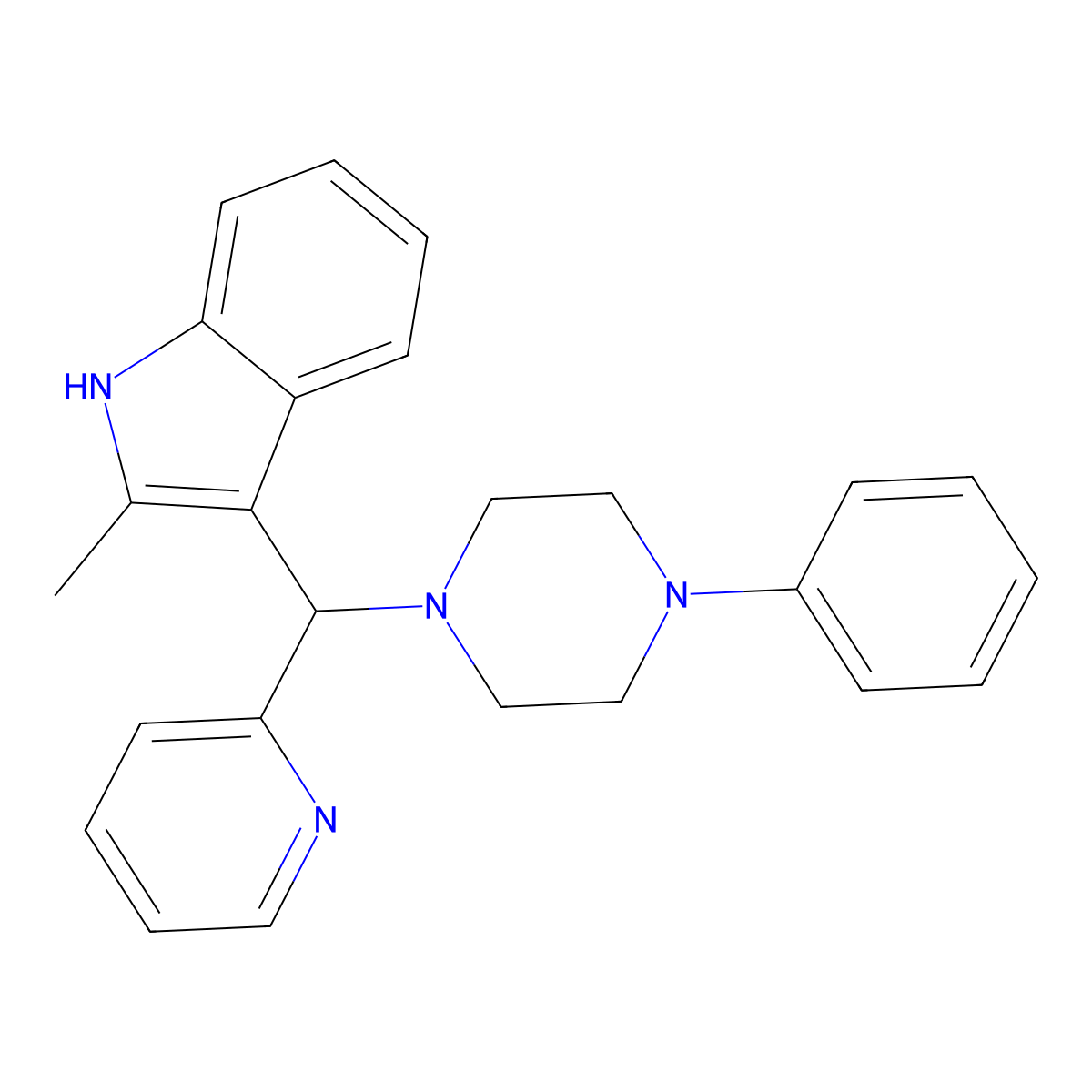 2-methyl-3-((4-phenylpiperazin-1-yl)(pyridin-2-yl)methyl)-1H-indole molecular structure, CAS 457650-70-3