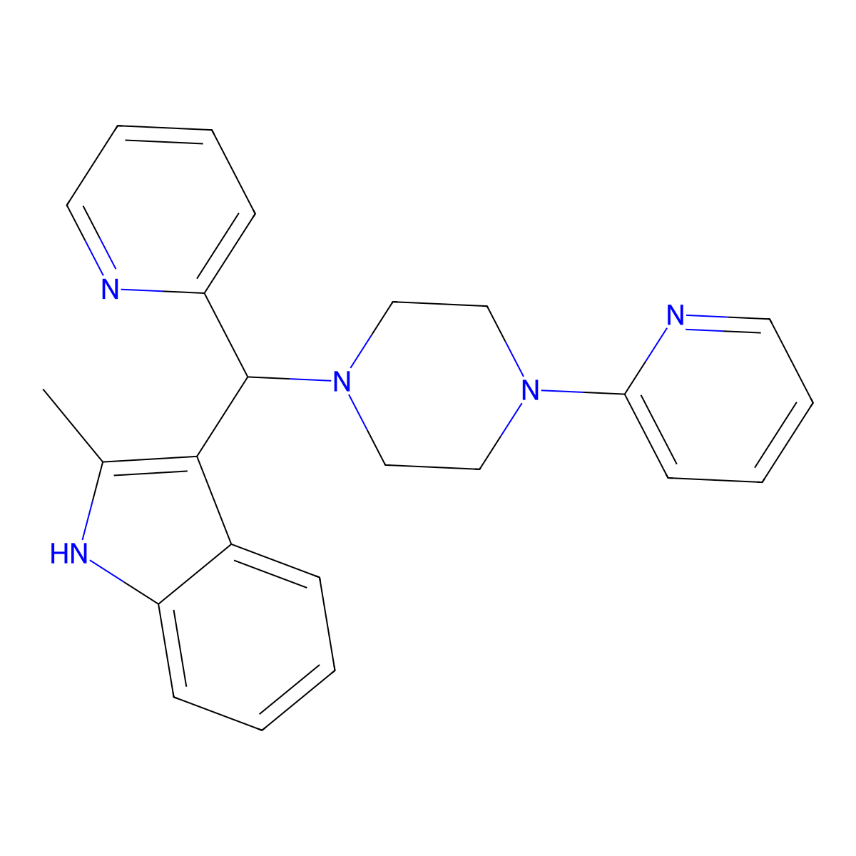 2-methyl-3-(pyridin-2-yl(4-(pyridin-2-yl)piperazin-1-yl)methyl)-1H-indole molecular structure, CAS 457650-71-4