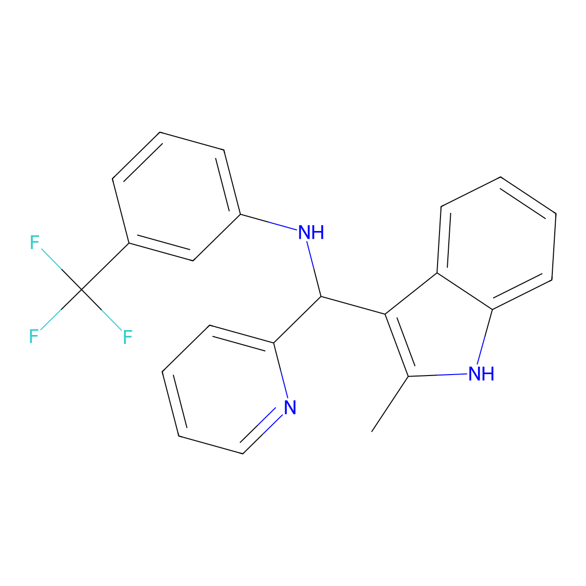 N-((2-methyl-1H-indol-3-yl)(pyridin-2-yl)methyl)-3-(trifluoromethyl)aniline molecular structure, CAS 457650-93-0