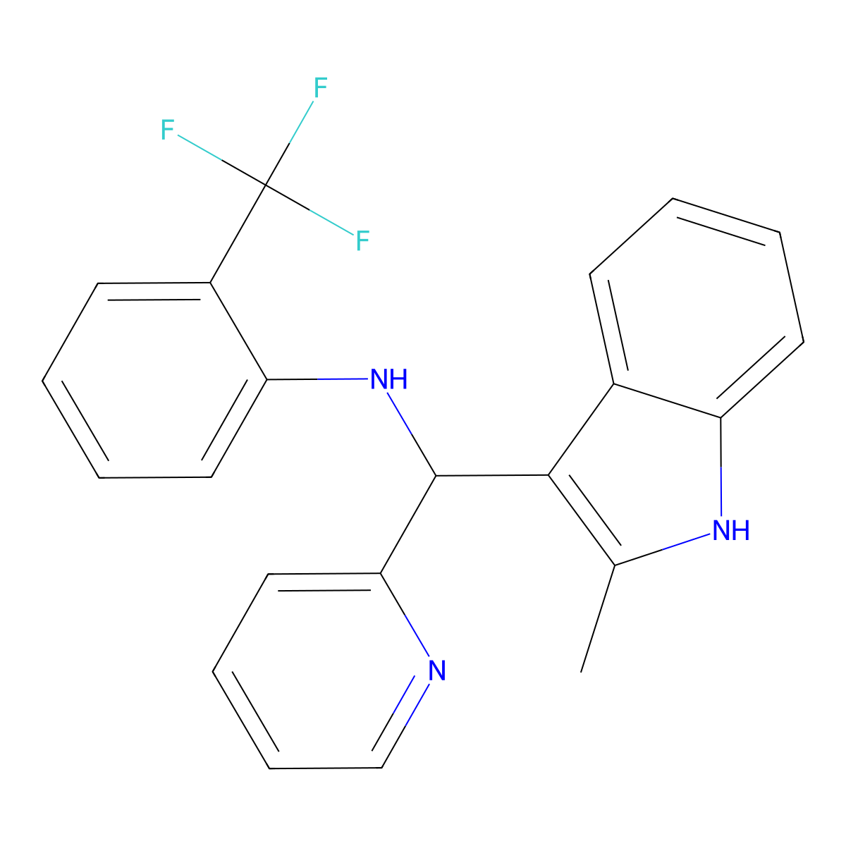 N-((2-methyl-1H-indol-3-yl)(pyridin-2-yl)methyl)-2-(trifluoromethyl)aniline molecular structure, CAS 457650-94-1