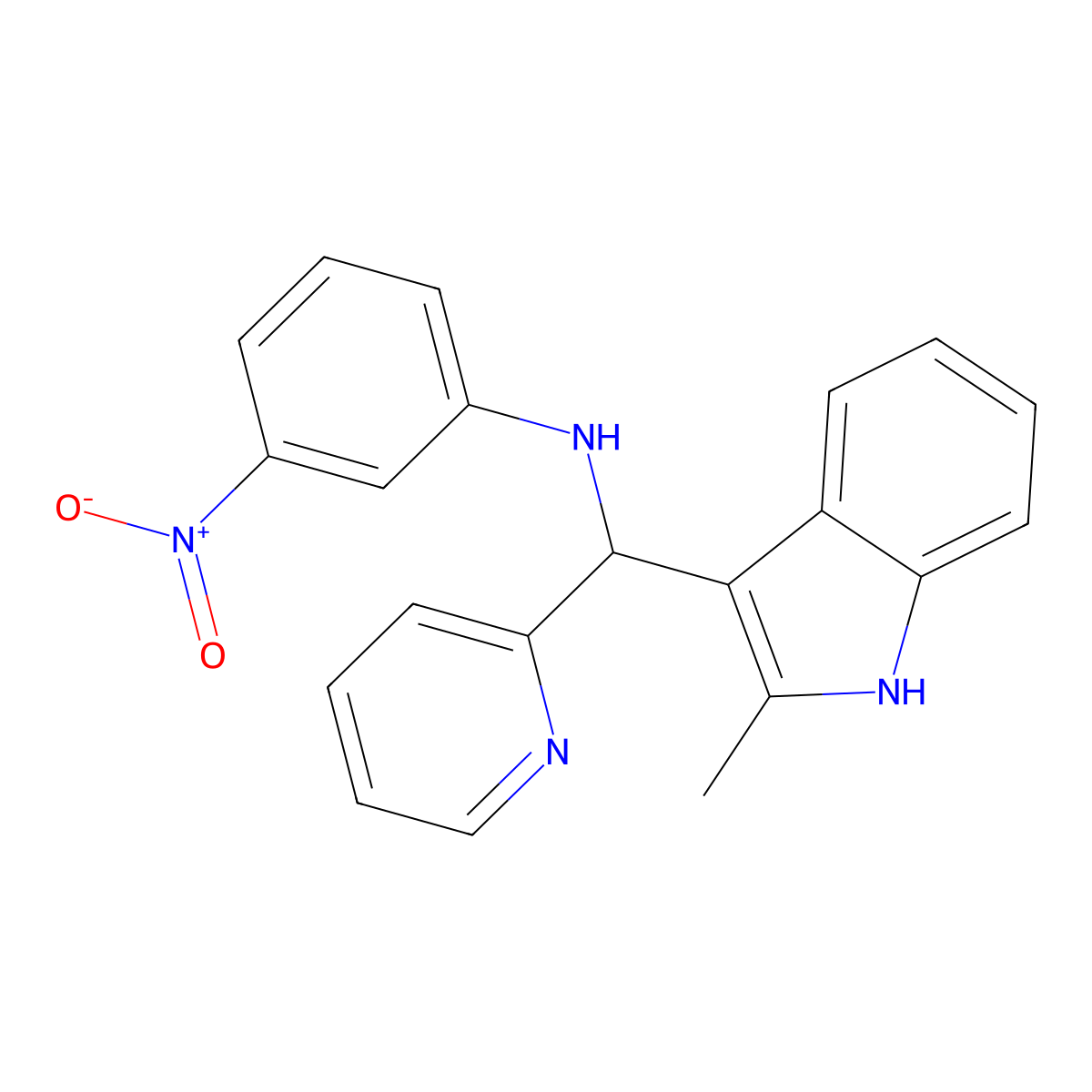 N-((2-methyl-1H-indol-3-yl)(pyridin-2-yl)methyl)-3-nitroaniline molecular structure, CAS 457650-96-3