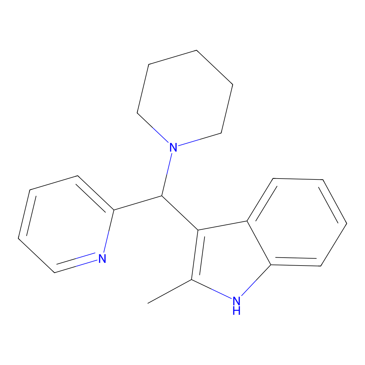 2-methyl-3-[piperidin-1-yl(pyridin-2-yl)methyl]-1H-indole molecular structure, CAS 457650-98-5