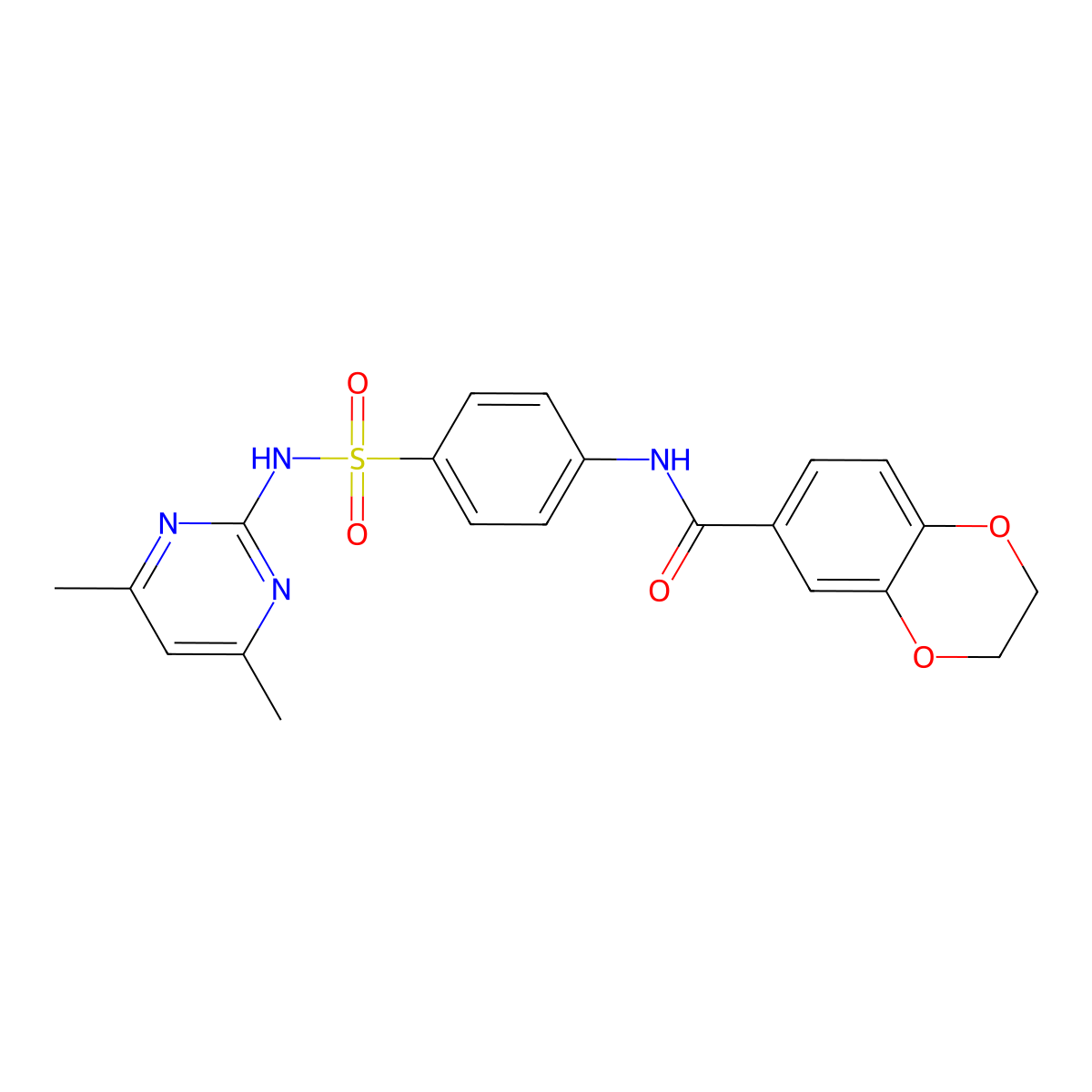N-(4-{[(4,6-dimethyl-2-pyrimidinyl)amino]sulfonyl}phenyl)-2,3-dihydro-1,4-benzodioxine-6-carboxamide molecular structure, CAS 457651-15-9