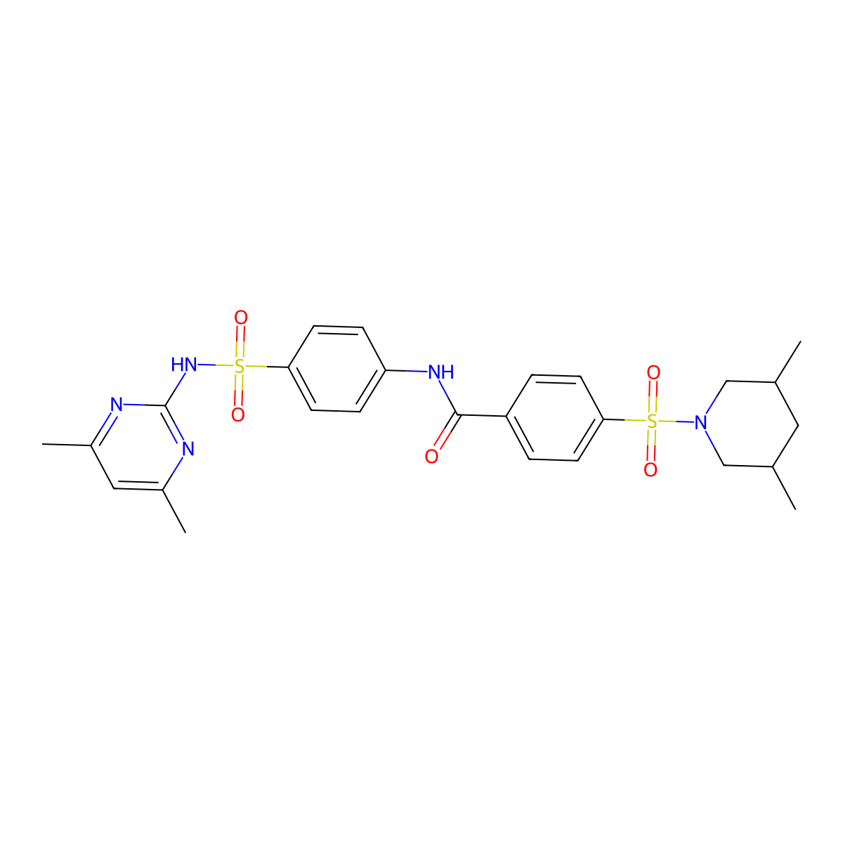 4-((3,5-dimethylpiperidin-1-yl)sulfonyl)-N-(4-(N-(4,6-dimethylpyrimidin-2-yl)sulfamoyl)phenyl)benzamide molecular structure, CAS 457651-19-3