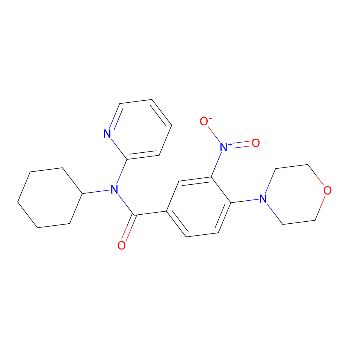 N-cyclohexyl-4-morpholin-4-yl-3-nitro-N-pyridin-2-ylbenzamide molecular structure, CAS 457651-68-2