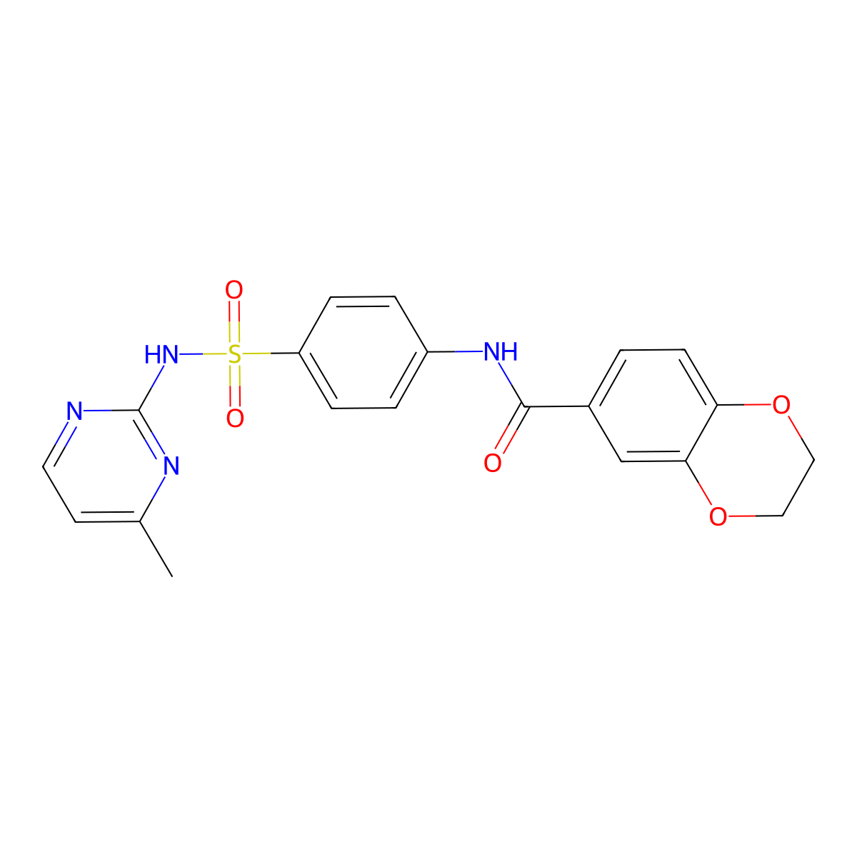 N-(4-{[(4-methyl-2-pyrimidinyl)amino]sulfonyl}phenyl)-2,3-dihydro-1,4-benzodioxine-6-carboxamide molecular structure, CAS 457651-74-0