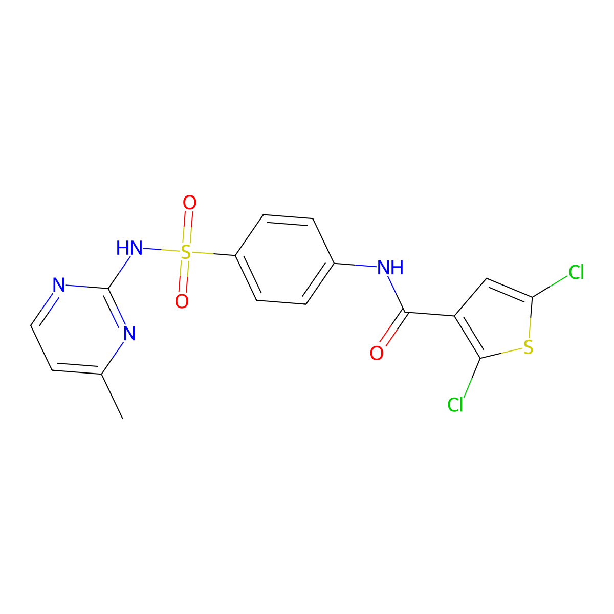 2,5-dichloro-N-(4-(N-(4-methylpyrimidin-2-yl)sulfamoyl)phenyl)thiophene-3-carboxamide molecular structure, CAS 457651-77-3