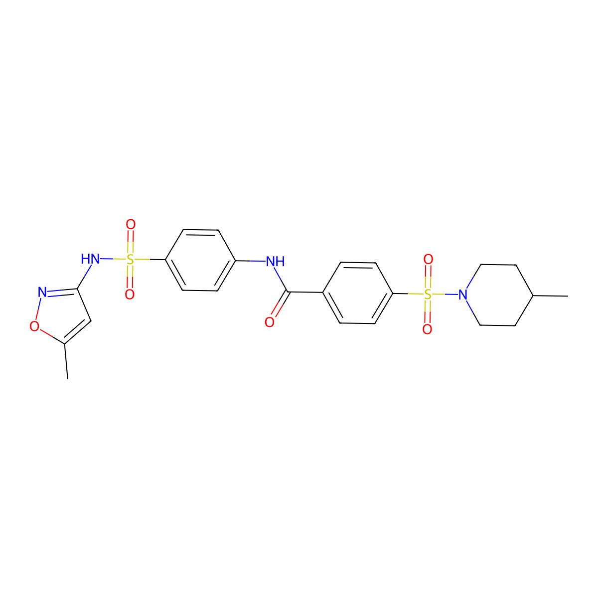 N-{4-[(5-methyl-1,2-oxazol-3-yl)sulfamoyl]phenyl}-4-[(4-methylpiperidin-1-yl)sulfonyl]benzamide molecular structure, CAS 457651-82-0