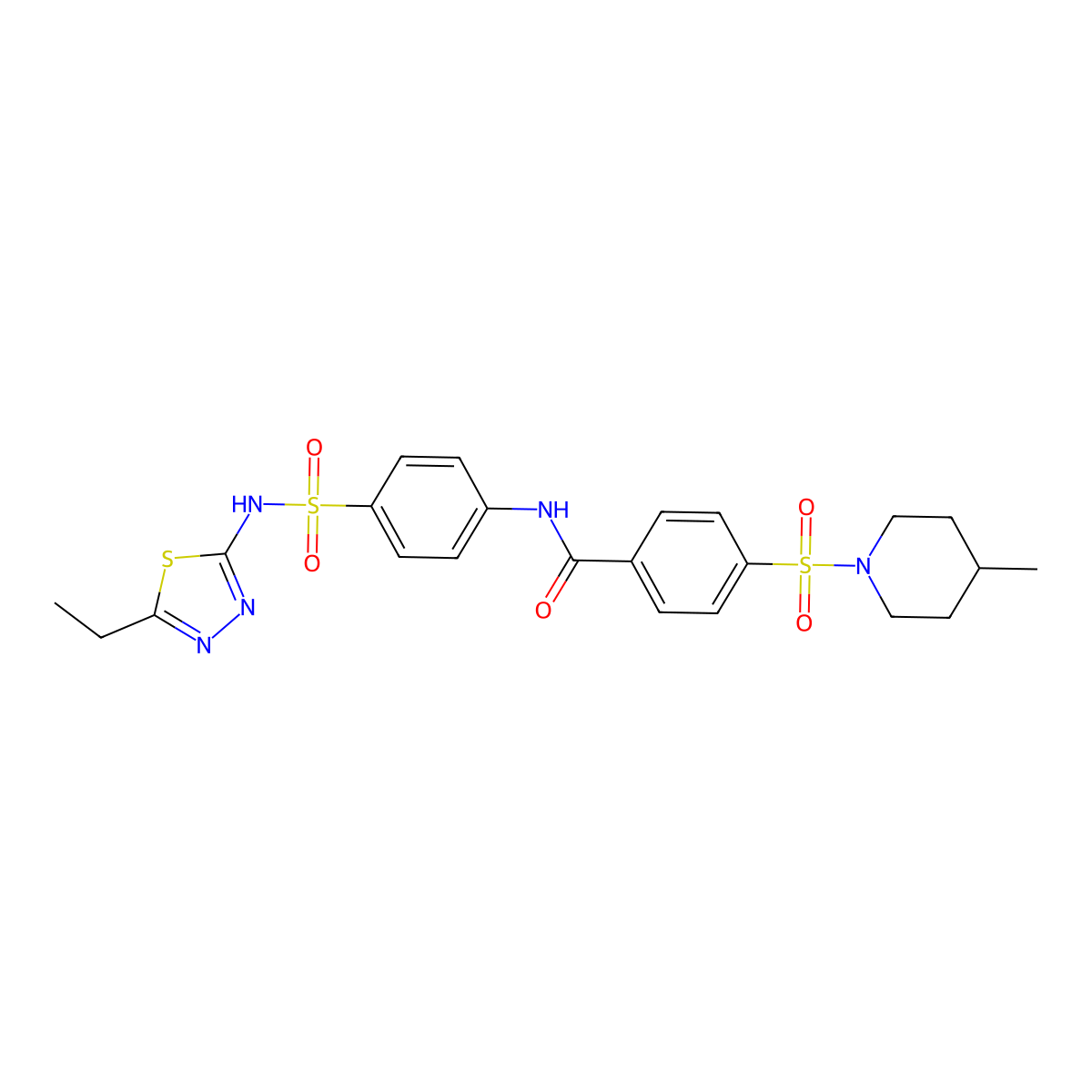 N-(4-(N-(5-ethyl-1,3,4-thiadiazol-2-yl)sulfamoyl)phenyl)-4-((4-methylpiperidin-1-yl)sulfonyl)benzamide molecular structure, CAS 457651-88-6