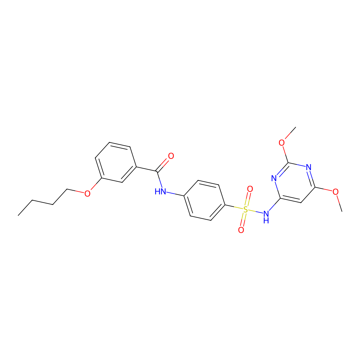 3-butoxy-N-(4-(N-(2,6-dimethoxypyrimidin-4-yl)sulfamoyl)phenyl)benzamide molecular structure, CAS 457651-89-7