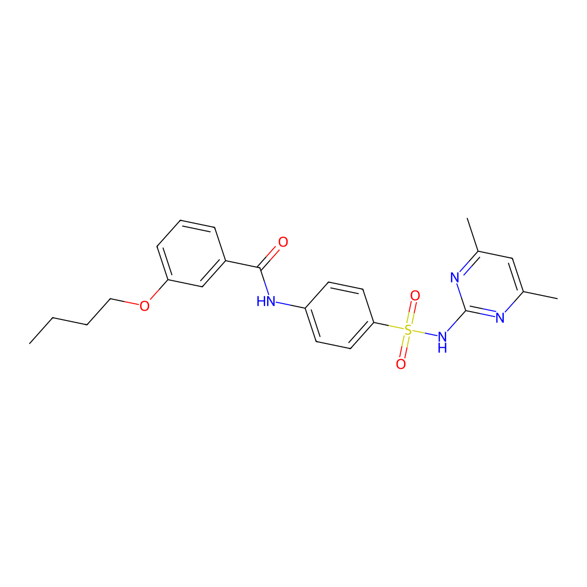 3-butoxy-N-(4-(N-(4,6-dimethylpyrimidin-2-yl)sulfamoyl)phenyl)benzamide molecular structure, CAS 457651-90-0