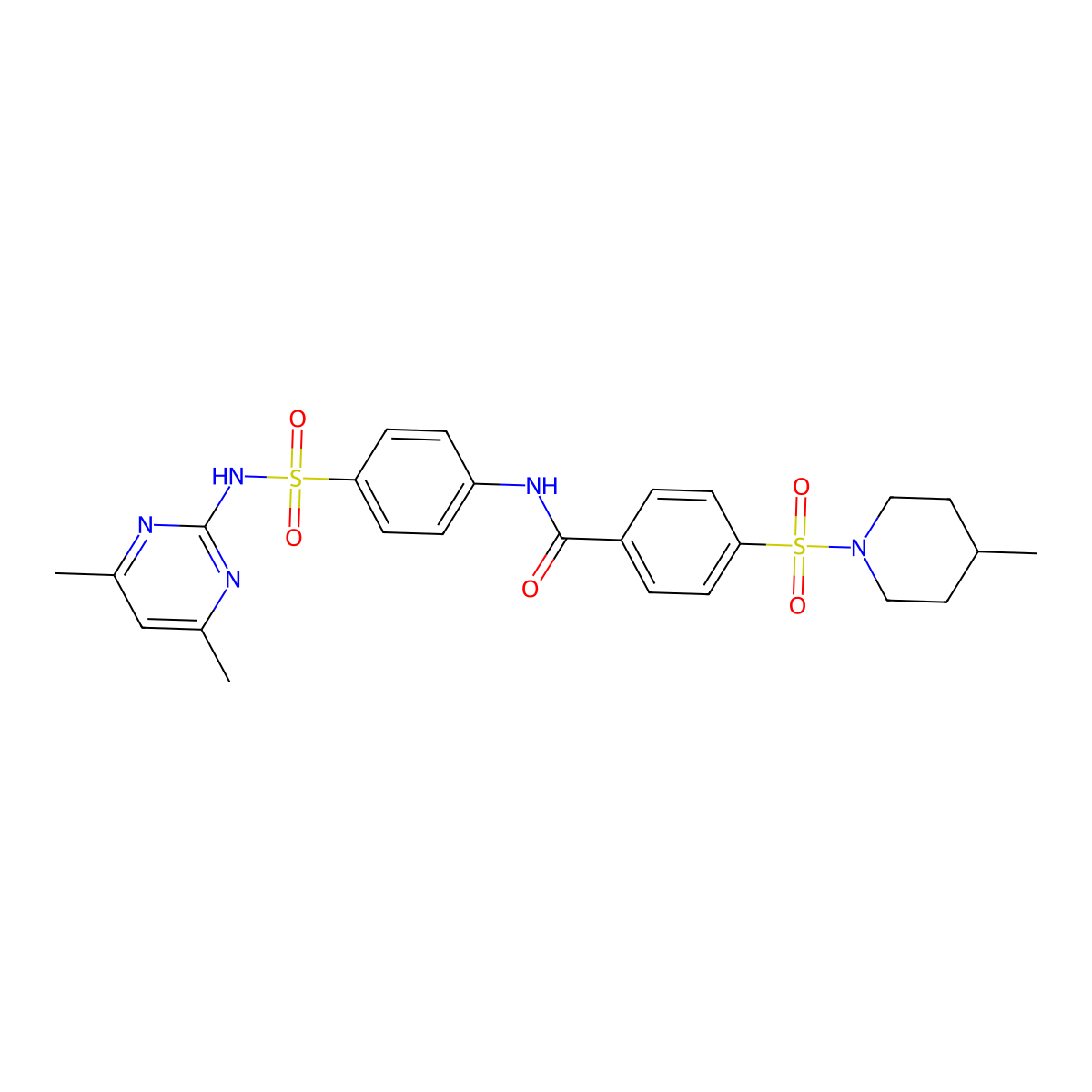 N-(4-(N-(4,6-dimethylpyrimidin-2-yl)sulfamoyl)phenyl)-4-((4-methylpiperidin-1-yl)sulfonyl)benzamide molecular structure, CAS 457651-91-1
