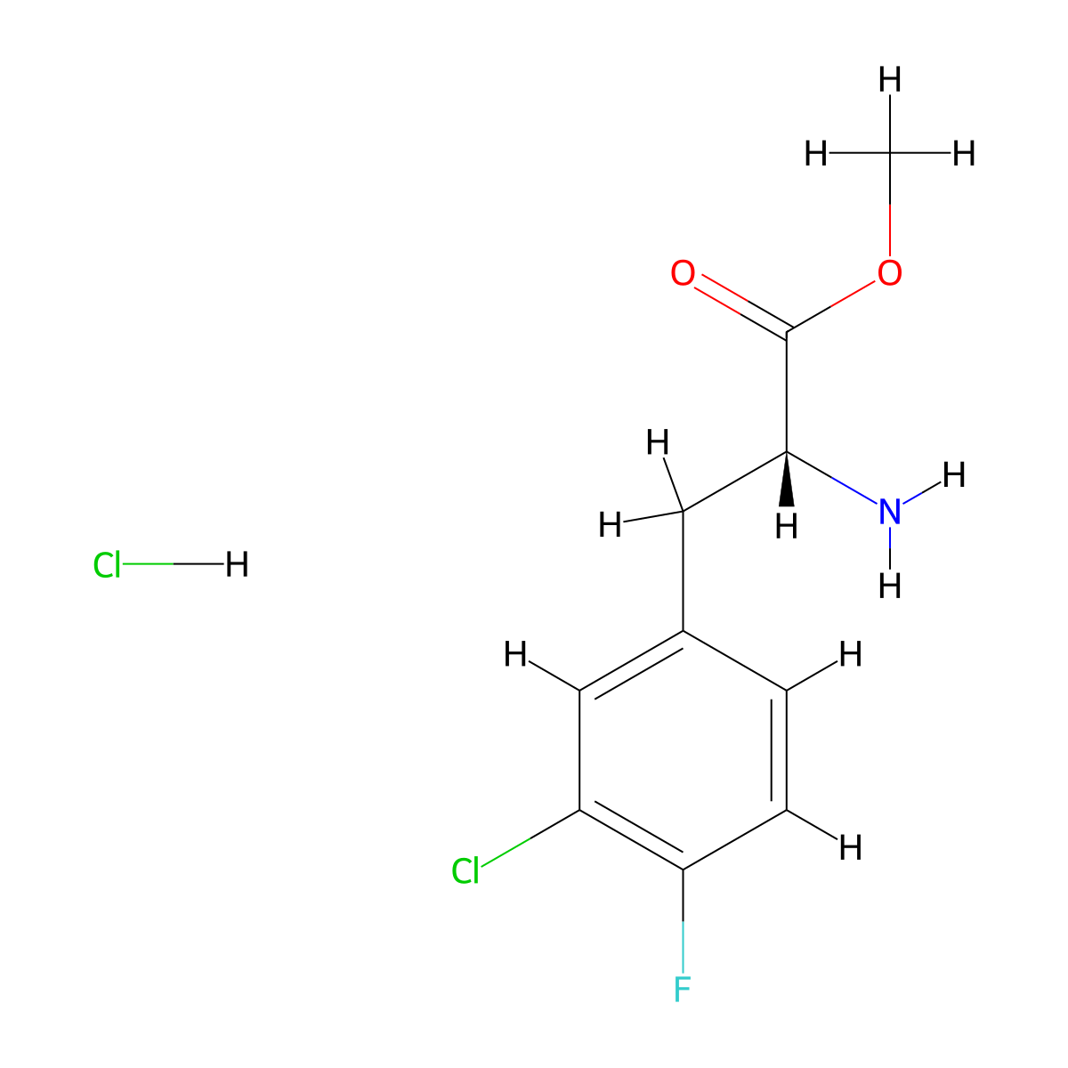 methyl (2R)-2-amino-3-(3-chloro-4-fluorophenyl)propanoate hydrochloride molecular structure, CAS 457654-82-9