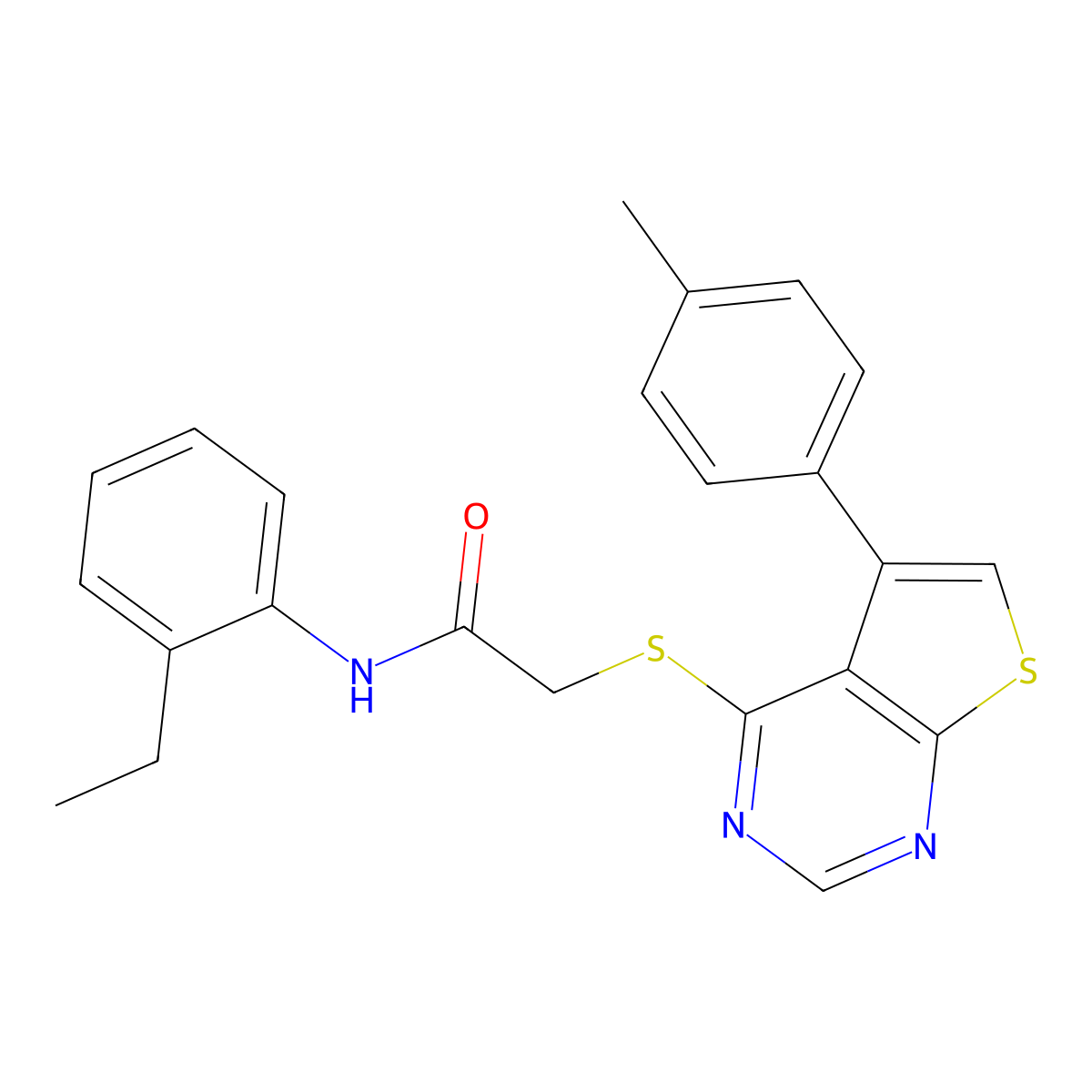 N-(2-ethylphenyl)-2-{[5-(4-methylphenyl)thieno[2,3-d]pyrimidin-4-yl]sulfanyl}acetamide molecular structure, CAS 457905-75-8