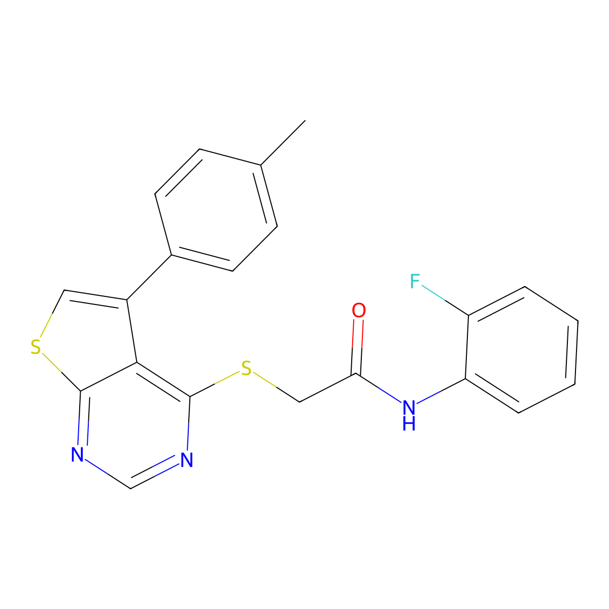N-(2-fluorophenyl)-2-{[5-(4-methylphenyl)thieno[2,3-d]pyrimidin-4-yl]sulfanyl}acetamide molecular structure, CAS 457905-81-6