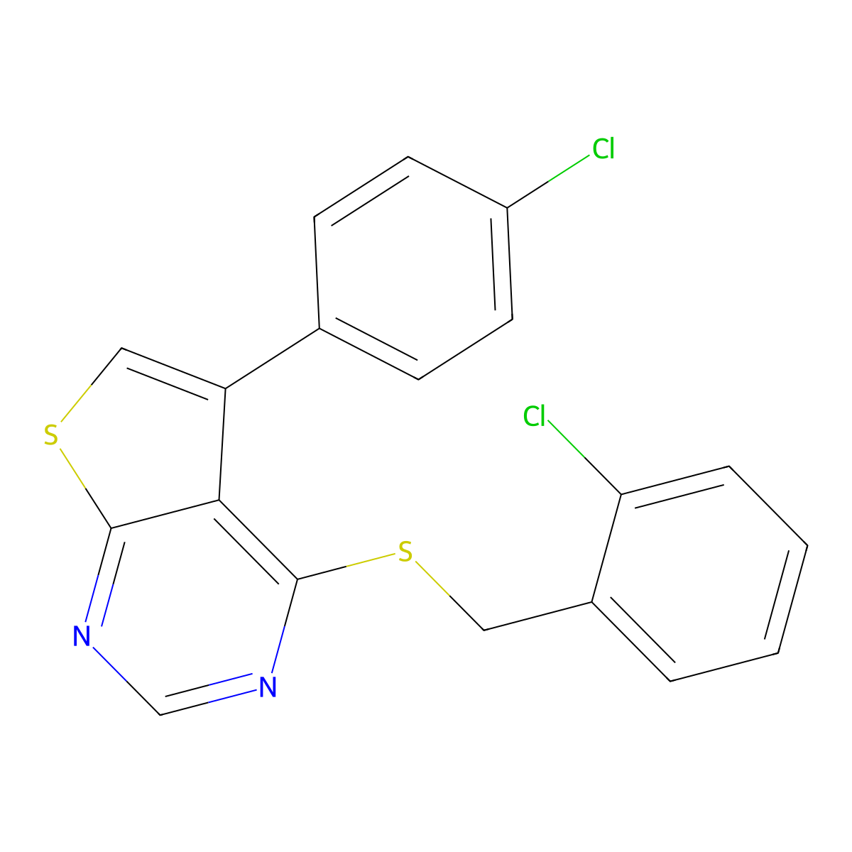 4-[(2-Chlorobenzyl)sulfanyl]-5-(4-chlorophenyl)thieno[2,3-d]pyrimidine molecular structure, CAS 457906-26-2