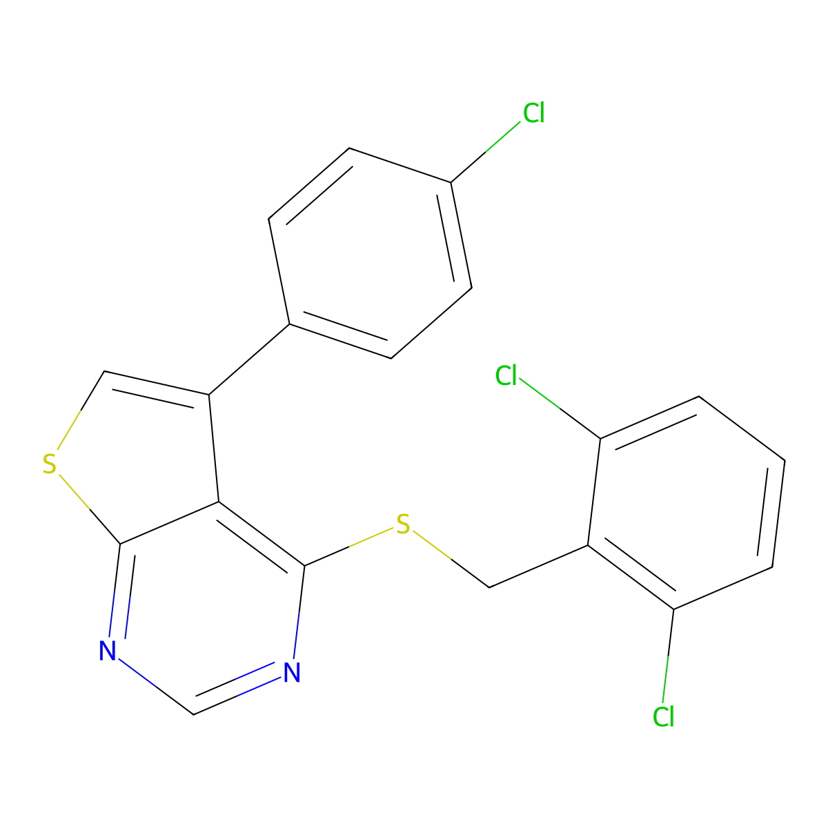 5-(4-Chlorophenyl)-4-[(2,6-dichlorobenzyl)sulfanyl]thieno[2,3-d]pyrimidine molecular structure, CAS 457906-28-4