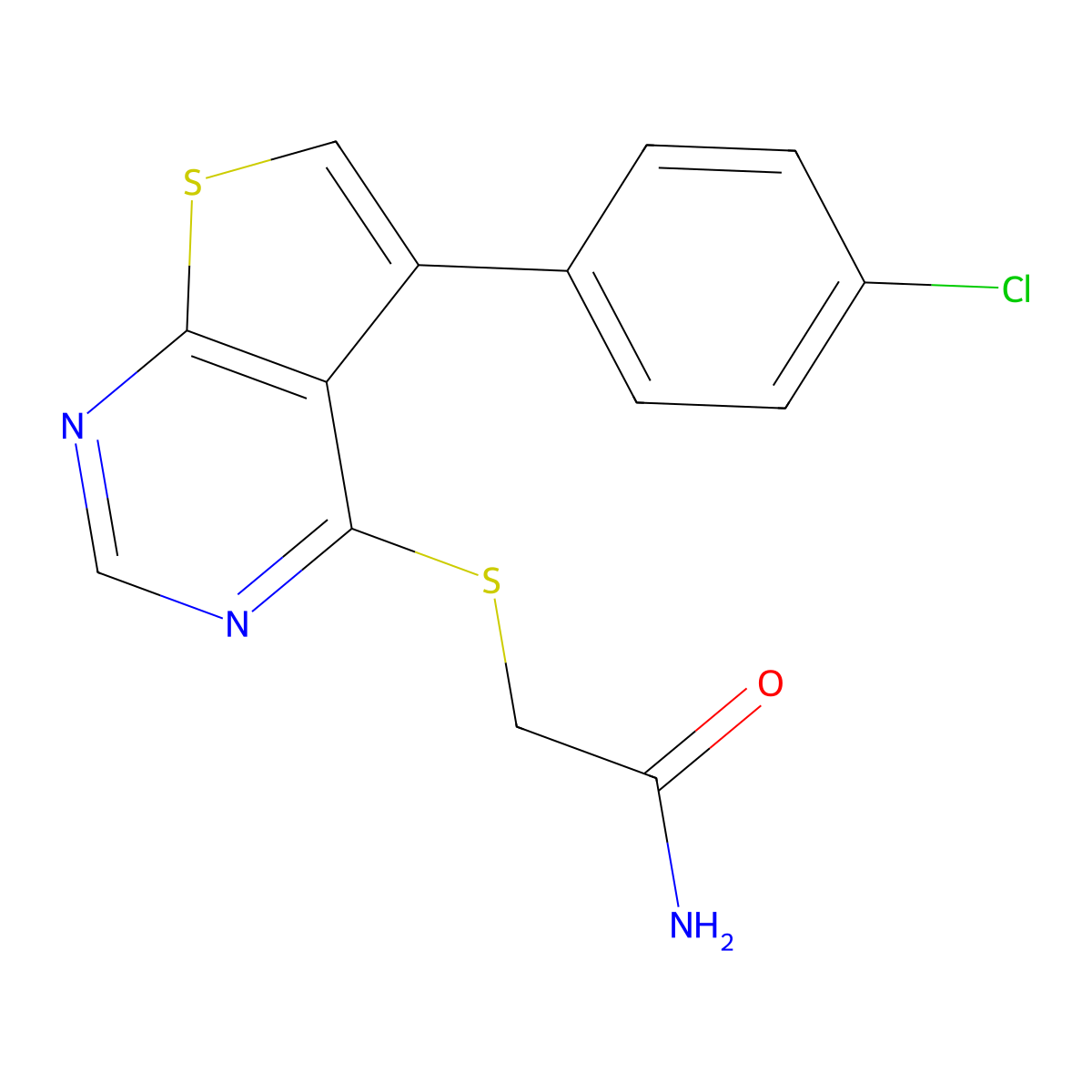 2-[5-(4-Chlorophenyl)thieno[2,3-d]pyrimidin-4-yl]sulfanylacetamide molecular structure, CAS 457906-42-2