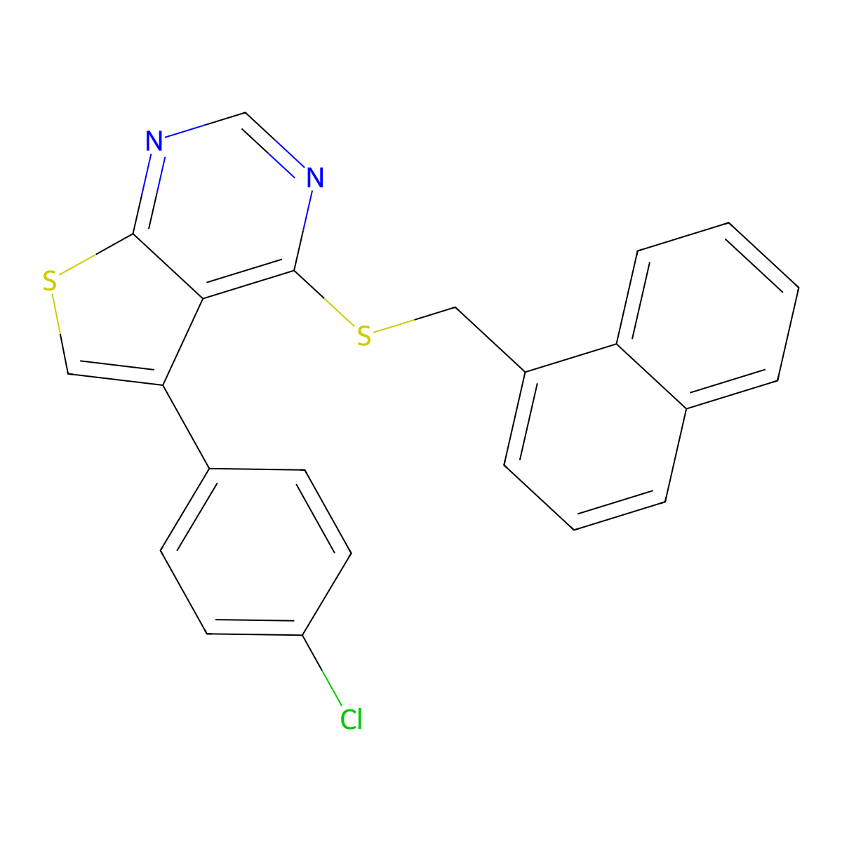 5-(4-Chlorophenyl)-4-(naphthylmethylthio)thiopheno[2,3-d]pyrimidine molecular structure, CAS 457906-64-8
