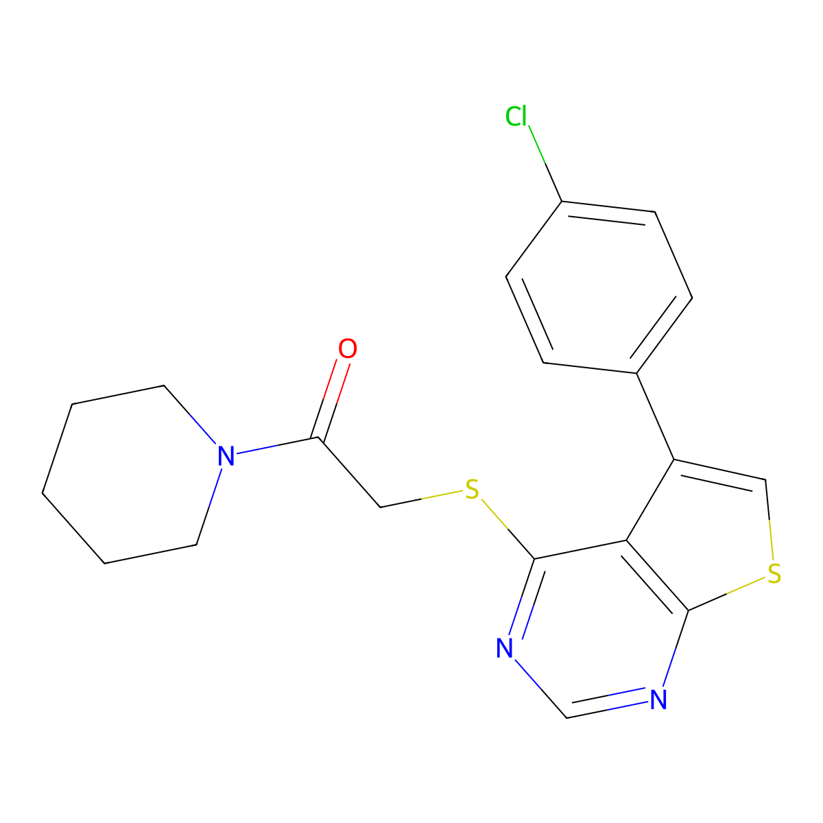2-{[5-(4-Chlorophenyl)thieno[2,3-d]pyrimidin-4-yl]sulfanyl}-1-(piperidin-1-yl)ethanone molecular structure, CAS 457906-89-7