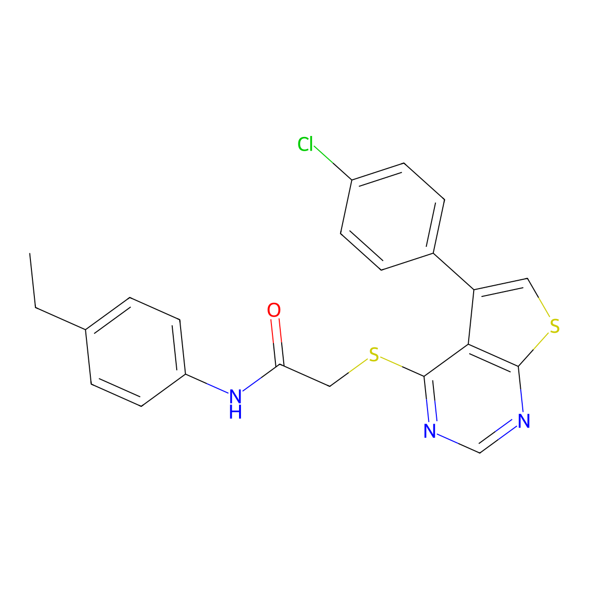 2-{[5-(4-chlorophenyl)thieno[2,3-d]pyrimidin-4-yl]sulfanyl}-N-(4-ethylphenyl)acetamide molecular structure, CAS 457906-92-2