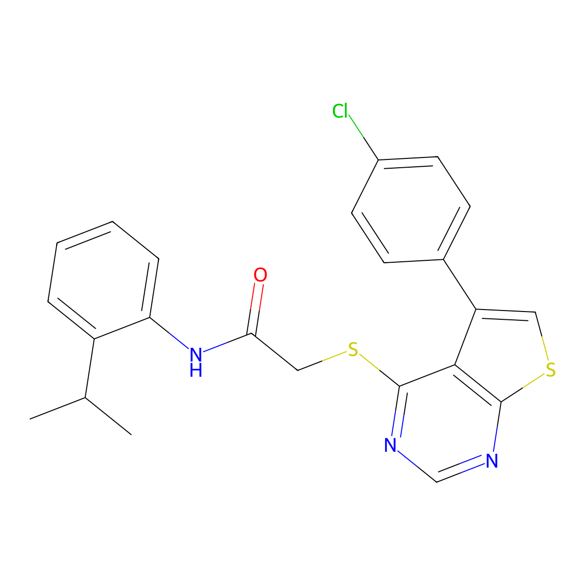 2-[5-(4-chlorophenyl)thiopheno[3,2-e]pyrimidin-4-ylthio]-N-[2-(methylethyl)phe nyl]acetamide molecular structure, CAS 457906-98-8