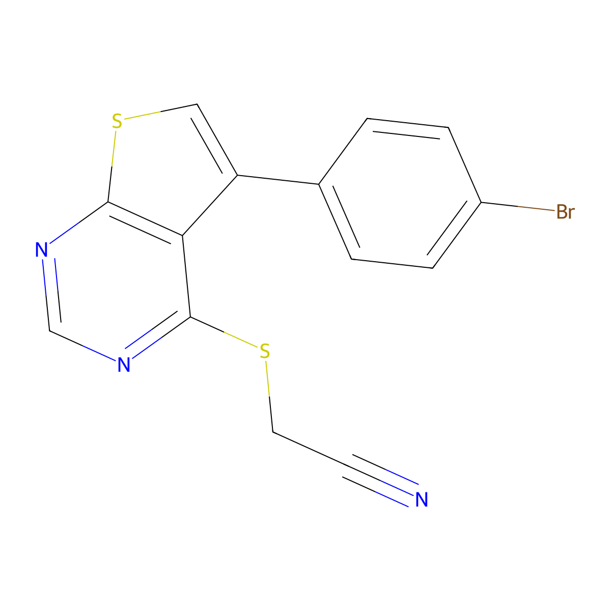 2-[5-(4-Bromophenyl)thieno[2,3-d]pyrimidin-4-yl]sulfanylacetonitrile molecular structure, CAS 457908-65-5