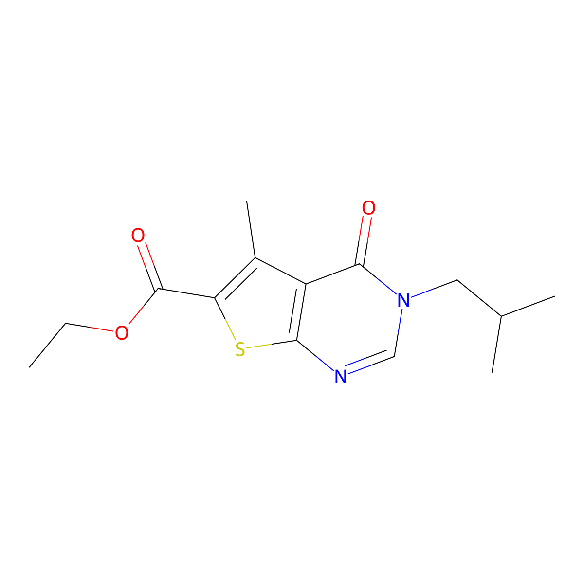 Ethyl 3-isobutyl-5-methyl-4-oxo-3,4-dihydrothieno[2,3-d]pyrimidine-6-carboxylate molecular structure, CAS 457910-74-6