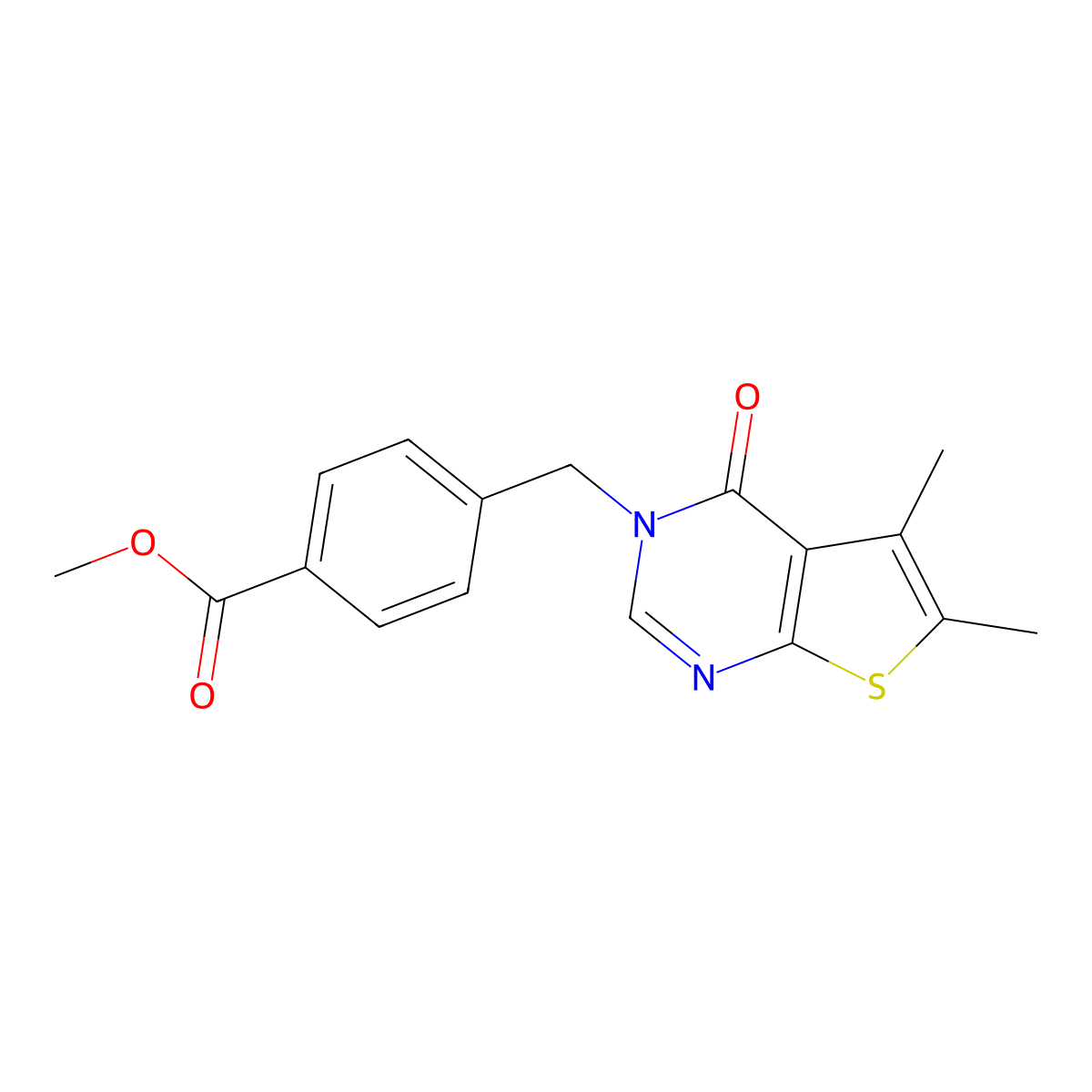 Methyl 4-[(5,6-dimethyl-4-oxothieno[2,3-d]pyrimidin-3-yl)methyl]benzoate molecular structure, CAS 457910-75-7