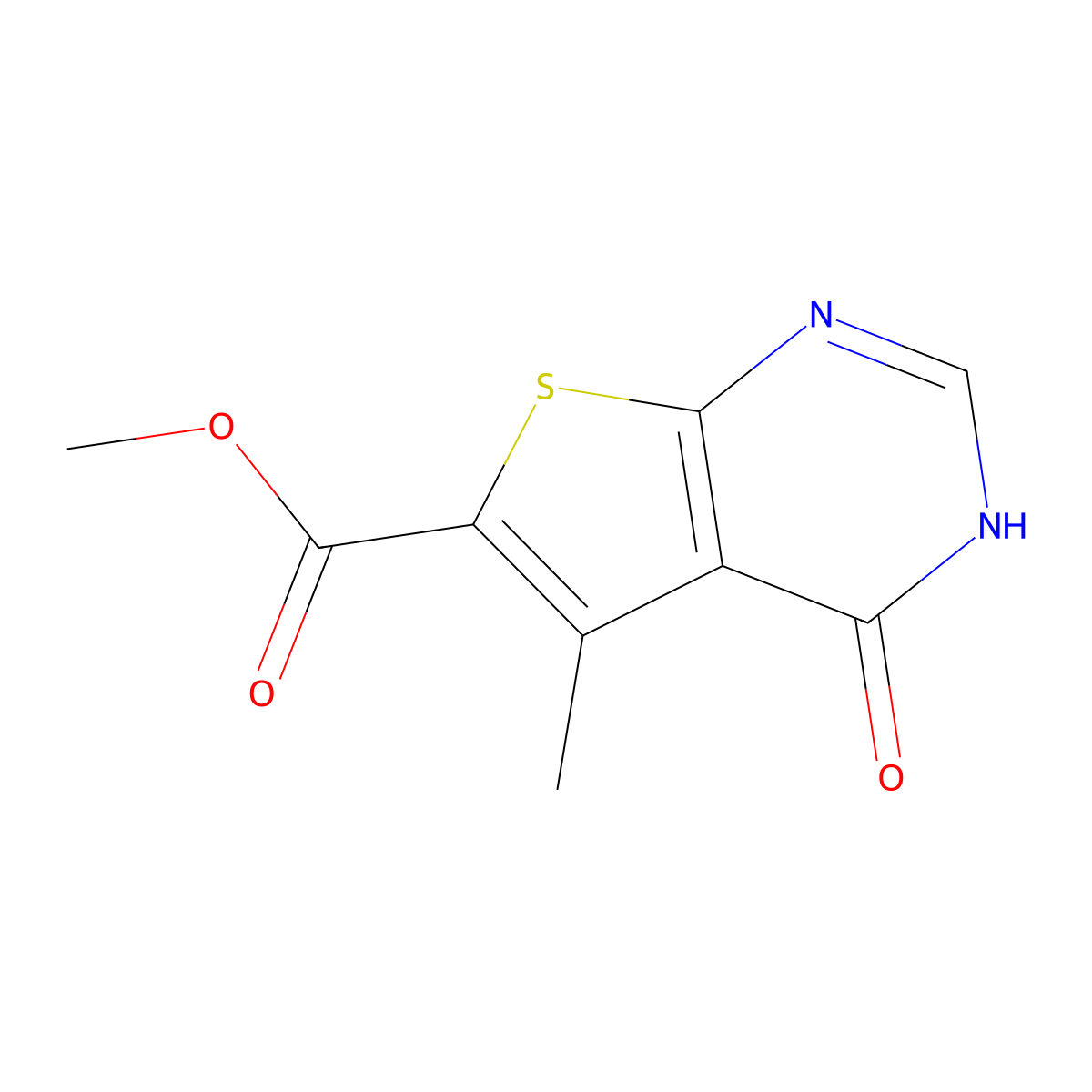 Methyl 5-methyl-4-oxo-3,4-dihydrothieno[2,3-d]pyrimidine-6-carboxylate molecular structure, CAS 457911-10-3
