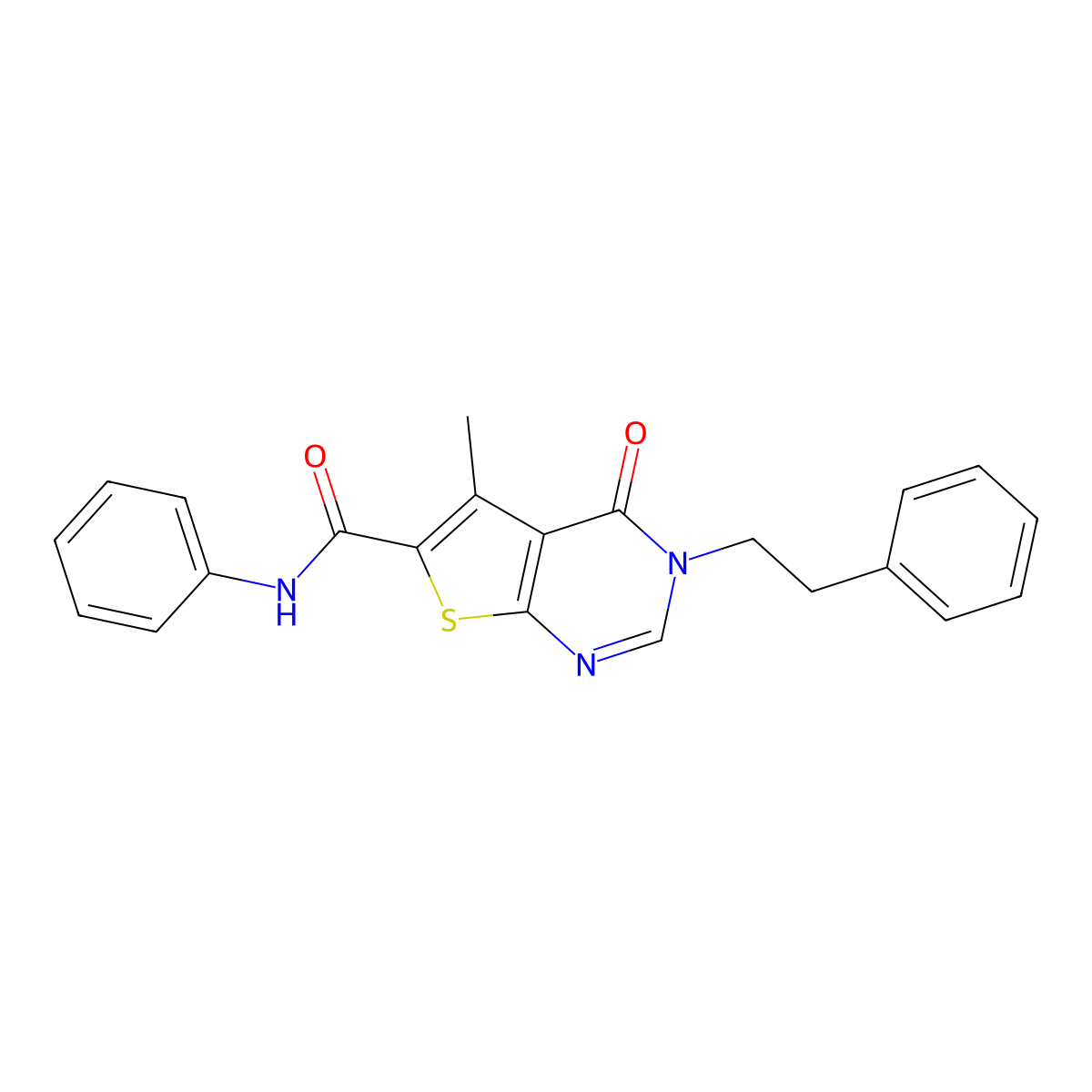 5-methyl-4-oxo-N-phenyl-3-(2-phenylethyl)-3,4-dihydrothieno[2,3-d]pyrimidine-6-carboxamide molecular structure, CAS 457915-13-8