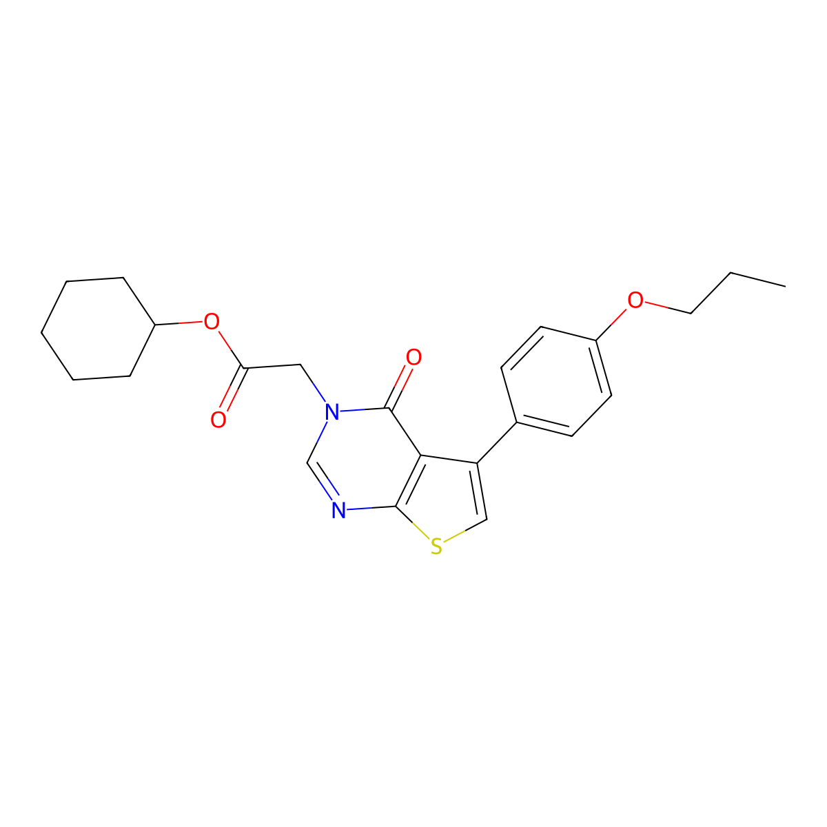 cyclohexyl (4-oxo-5-(4-propoxyphenyl)thieno[2,3-d]pyrimidin-3(4H)-yl)acetate molecular structure, CAS 457918-78-4