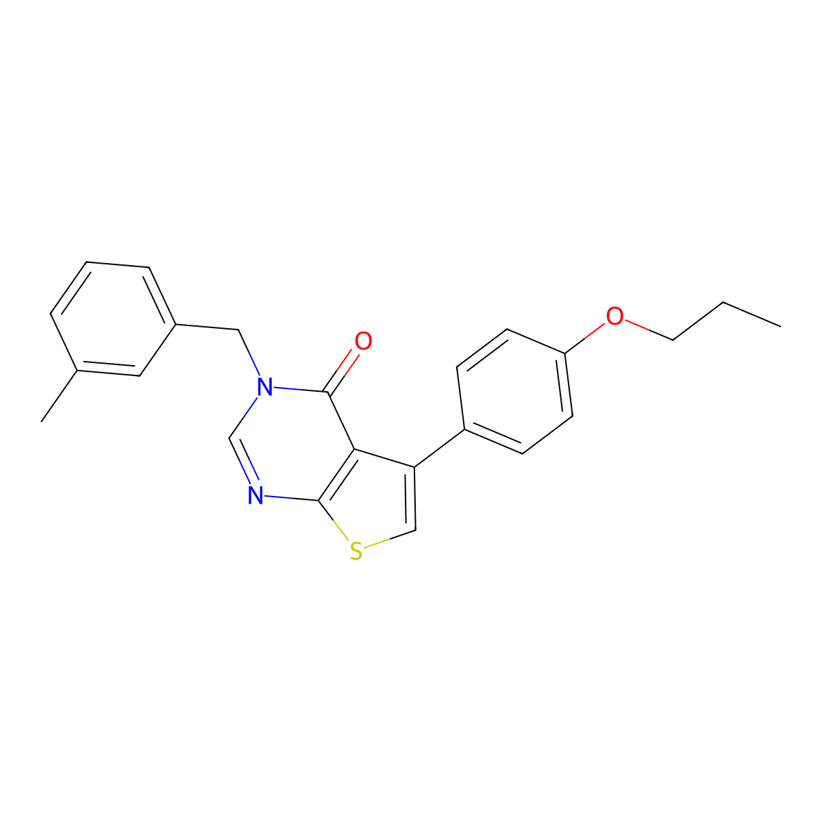 3-[(3-Methylphenyl)methyl]-5-(4-propoxyphenyl)thieno[2,3-d]pyrimidin-4-one molecular structure, CAS 457918-98-8