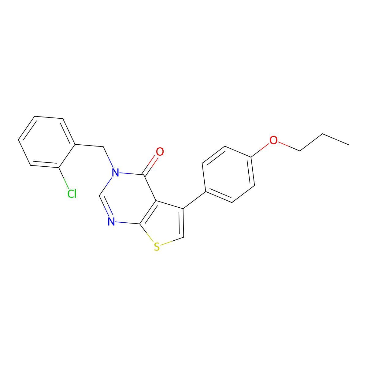 3-(2-chlorobenzyl)-5-(4-propoxyphenyl)thieno[2,3-d]pyrimidin-4(3H)-one molecular structure, CAS 457919-00-5