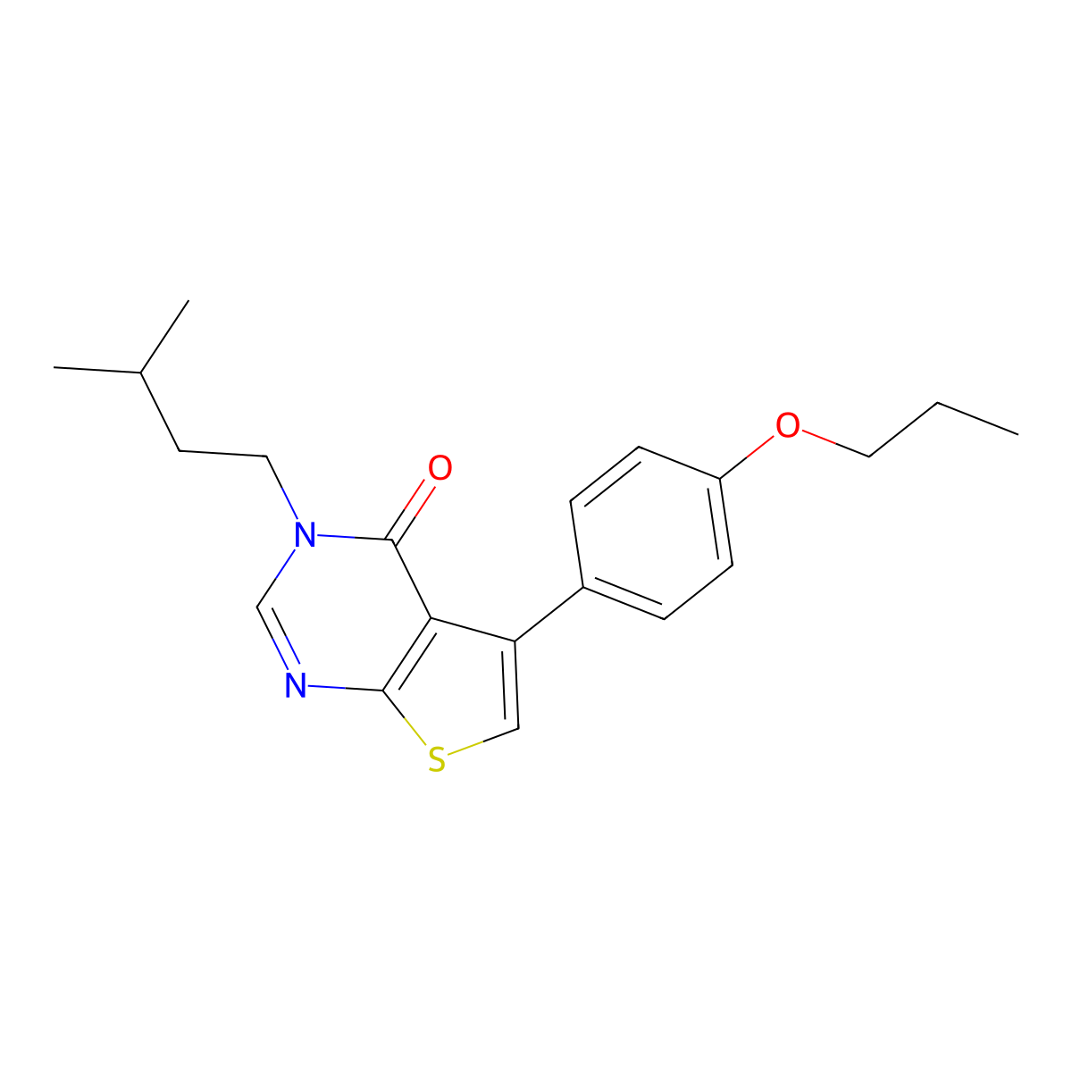 3-(3-Methylbutyl)-5-(4-propoxyphenyl)thieno[2,3-d]pyrimidin-4-one molecular structure, CAS 457919-15-2