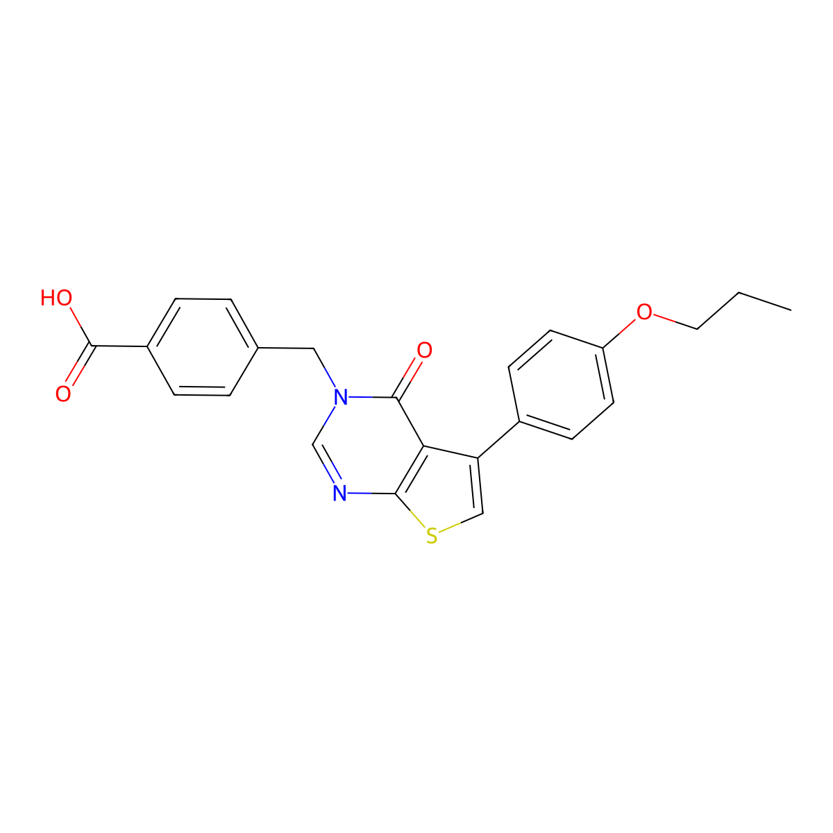 4-{[4-oxo-5-(4-propoxyphenyl)thieno[2,3-d]pyrimidin-3(4H)-yl]methyl}benzoic acid molecular structure, CAS 457919-24-3