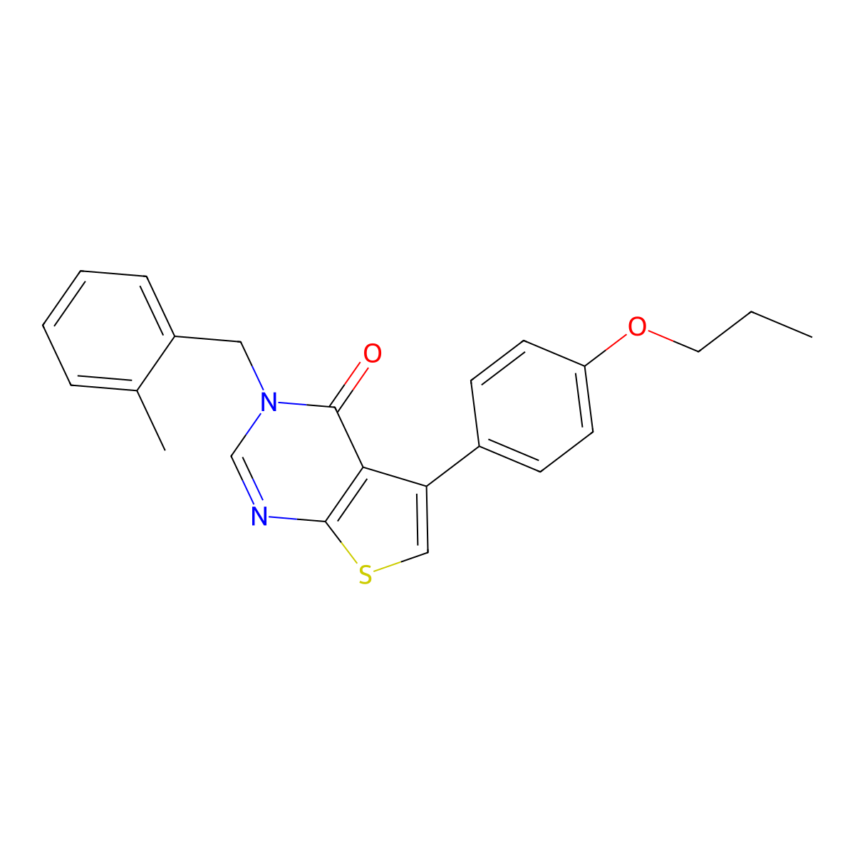 3-[(2-Methylphenyl)methyl]-5-(4-propoxyphenyl)thieno[2,3-d]pyrimidin-4-one molecular structure, CAS 457919-37-8