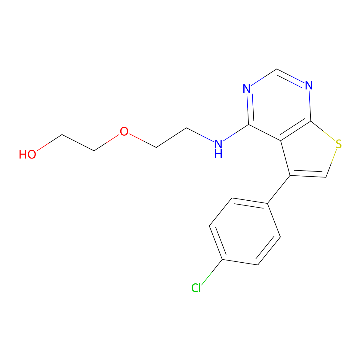 2-[2-[[5-(4-Chlorophenyl)thieno[2,3-d]pyrimidin-4-yl]amino]ethoxy]ethanol molecular structure, CAS 457919-69-6
