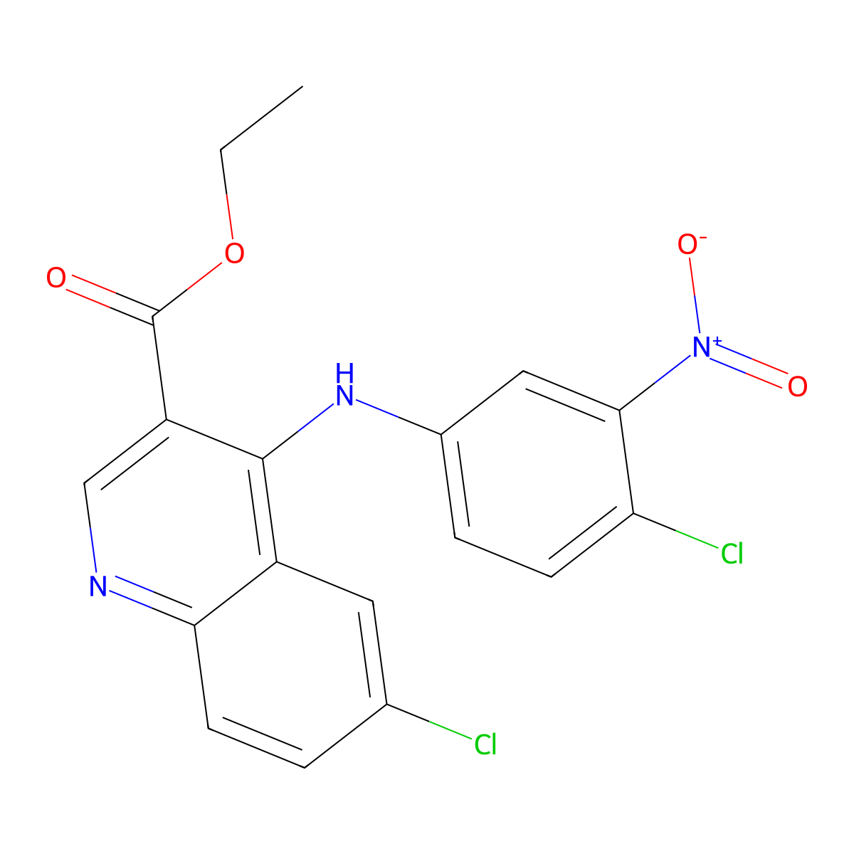 Ethyl 6-chloro-4-[(4-chloro-3-nitrophenyl)amino]quinoline-3-carboxylate molecular structure, CAS 457936-64-0