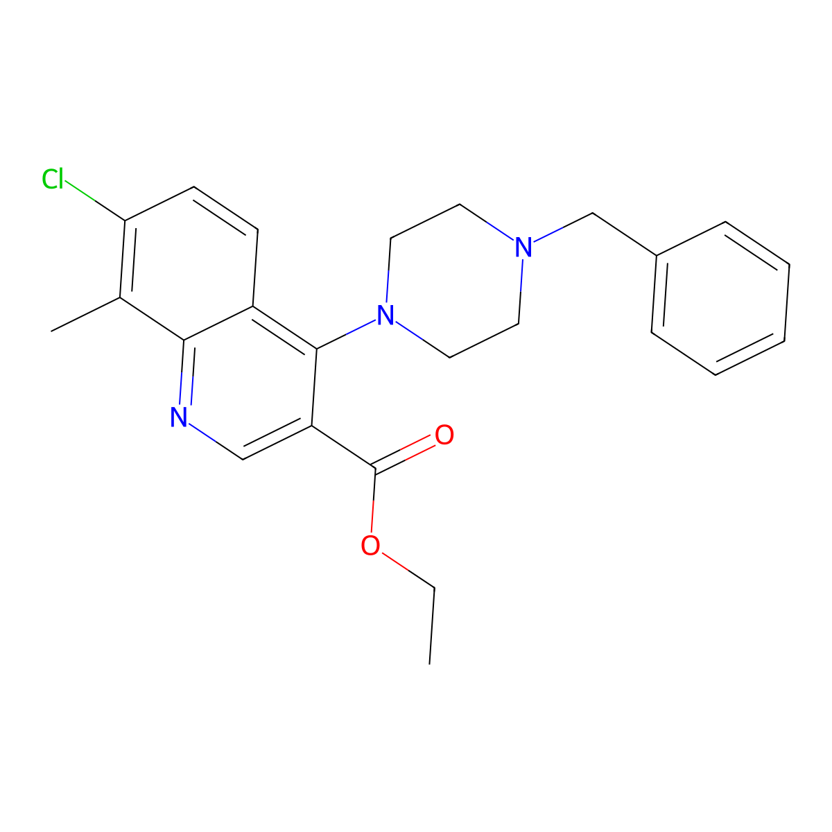 Ethyl 4-(4-benzylpiperazin-1-yl)-7-chloro-8-methylquinoline-3-carboxylate molecular structure, CAS 457937-15-4