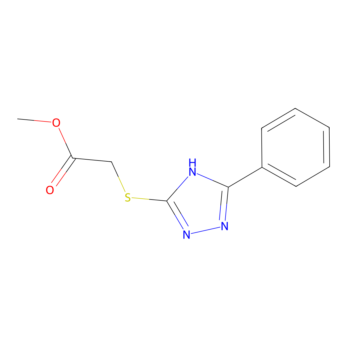 Methyl 2-((5-phenyl-4H-1,2,4-triazol-3-yl)thio)acetate molecular structure, CAS 457943-71-4
