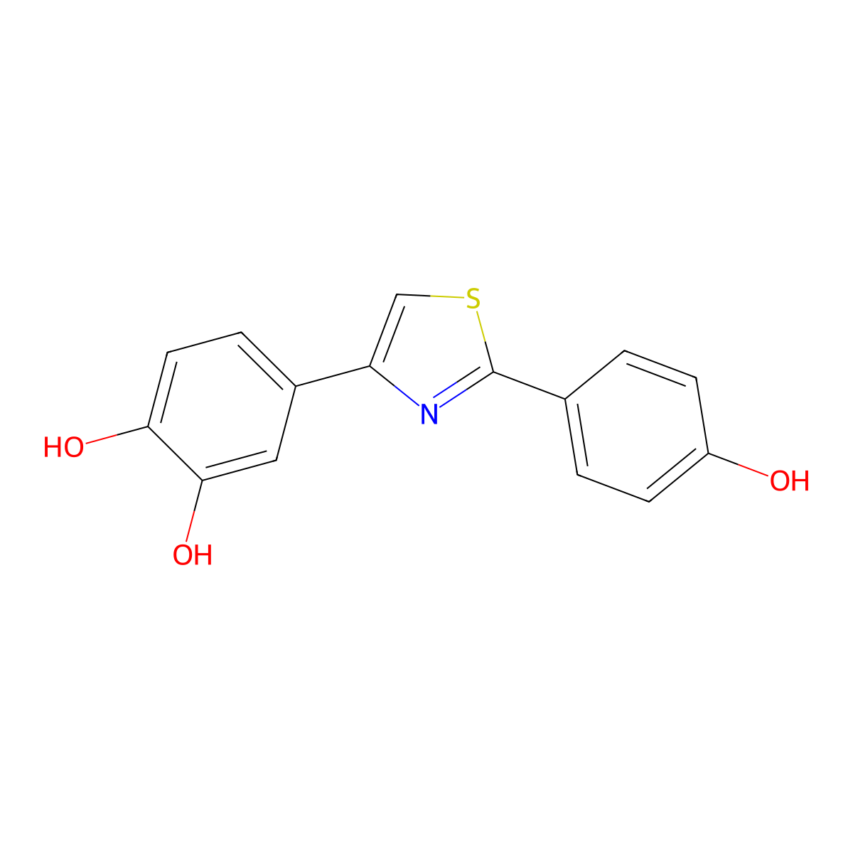 4-[2-(4-Hydroxyphenyl)-1,3-thiazol-4-yl]benzene-1,2-diol molecular structure, CAS 457943-88-3