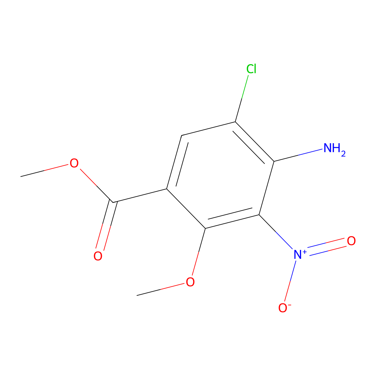Methyl 4-amino-5-chloro-2-methoxy-3-nitrobenzoate molecular structure, CAS 457947-61-4