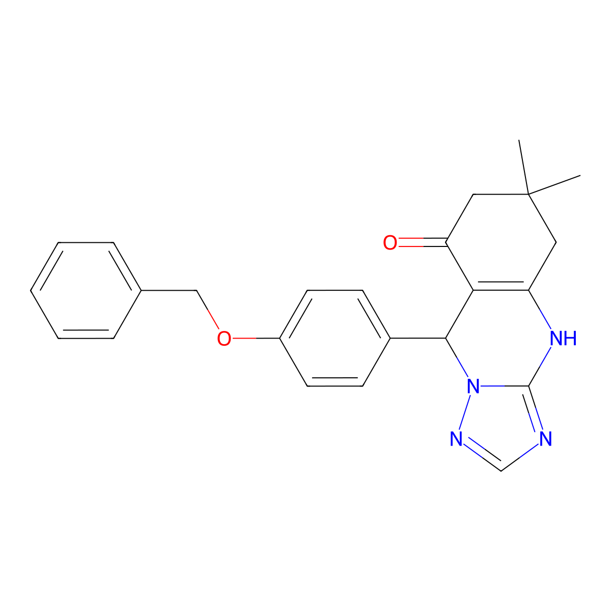 9-[4-(benzyloxy)phenyl]-6,6-dimethyl-5,6,7,9-tetrahydro[1,2,4]triazolo[5,1-b]quinazolin-8(4H)-one molecular structure, CAS 457951-44-9