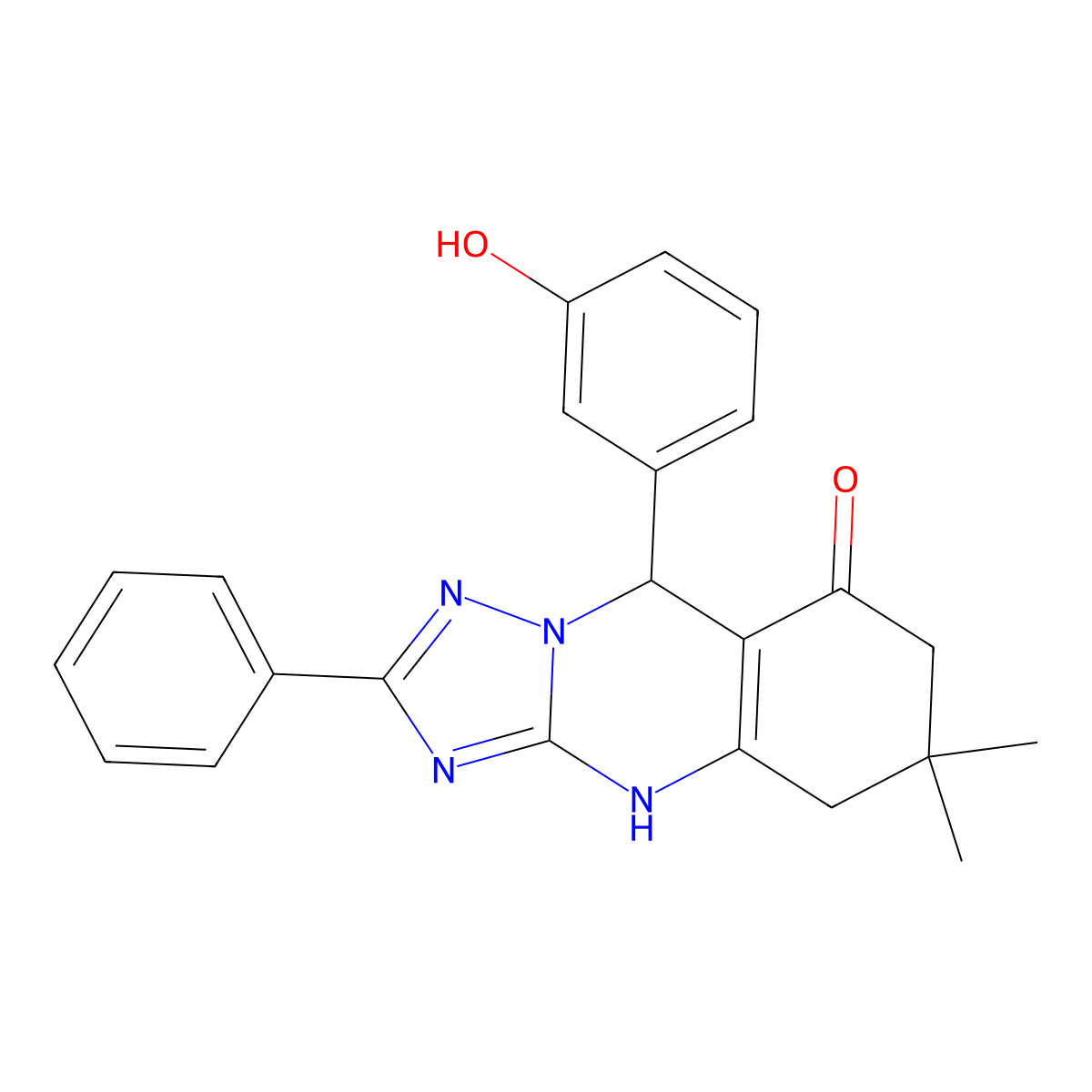 9-(3-hydroxyphenyl)-6,6-dimethyl-2-phenyl-5,6,7,9-tetrahydro-[1,2,4]triazolo[5,1-b]quinazolin-8(4H)-one molecular structure, CAS 457951-49-4