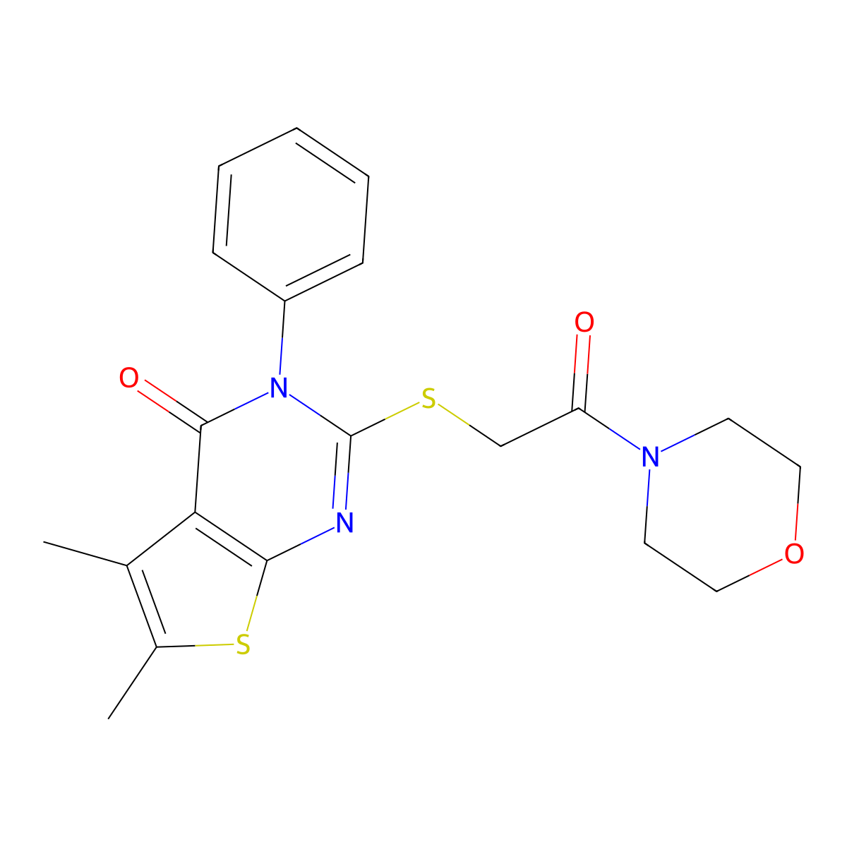 5,6-dimethyl-2-{[2-(morpholin-4-yl)-2-oxoethyl]sulfanyl}-3-phenyl-3H,4H-thieno[2,3-d]pyrimidin-4-one molecular structure, CAS 457951-97-2