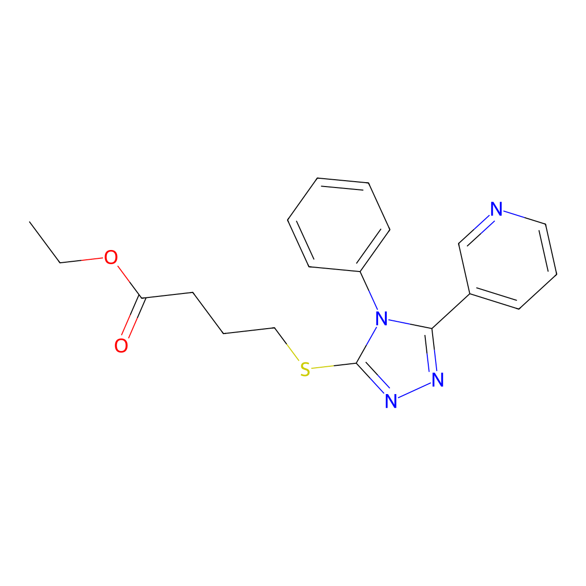 Ethyl 4-[(4-phenyl-5-pyridin-3-yl-1,2,4-triazol-3-yl)sulfanyl]butanoate molecular structure, CAS 457953-31-0